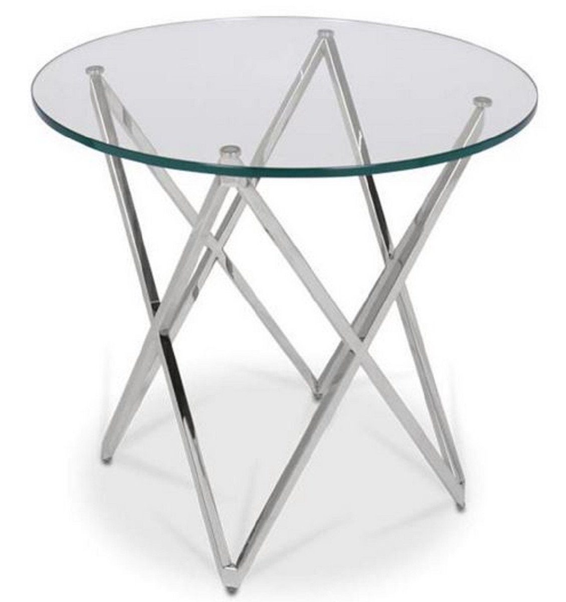 Casa Padrino Möbel Tisch Beistelltisch mit H. cm - Edelstahl 60 x Silber Ø Luxus Luxus 55 Glasplatte Runder Beistelltisch 