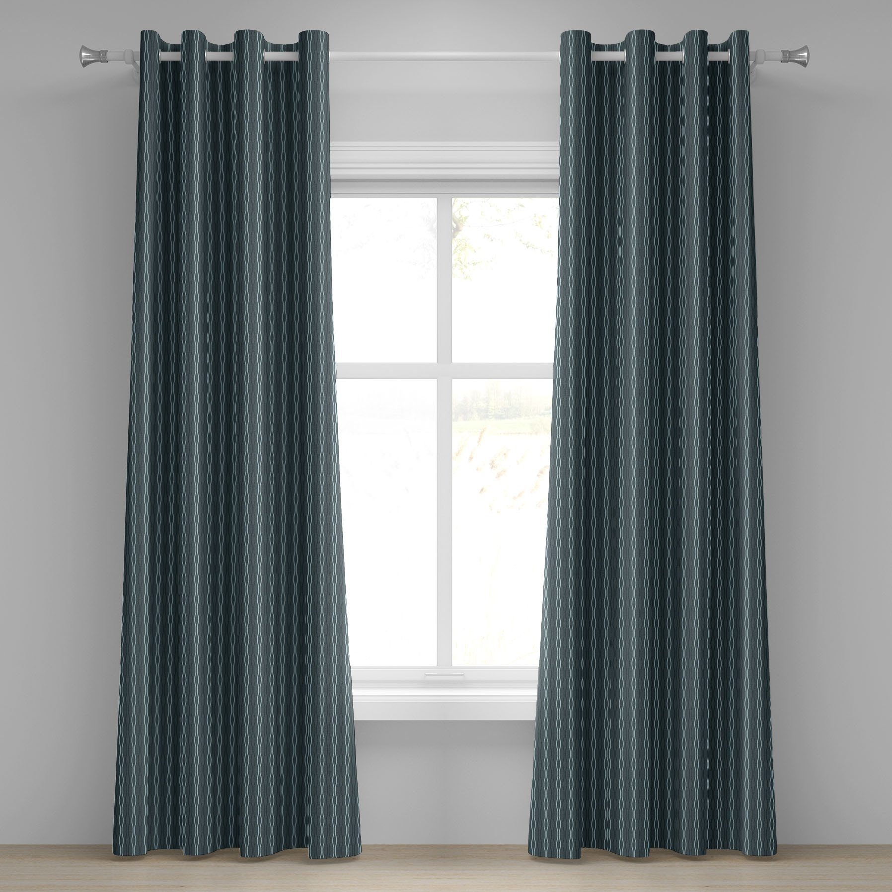 Gardine Dekorative 2-Panel-Fenstervorhänge für Schlafzimmer Wohnzimmer, Abakuhaus, Blau Unter dem Meer Wellenlinien