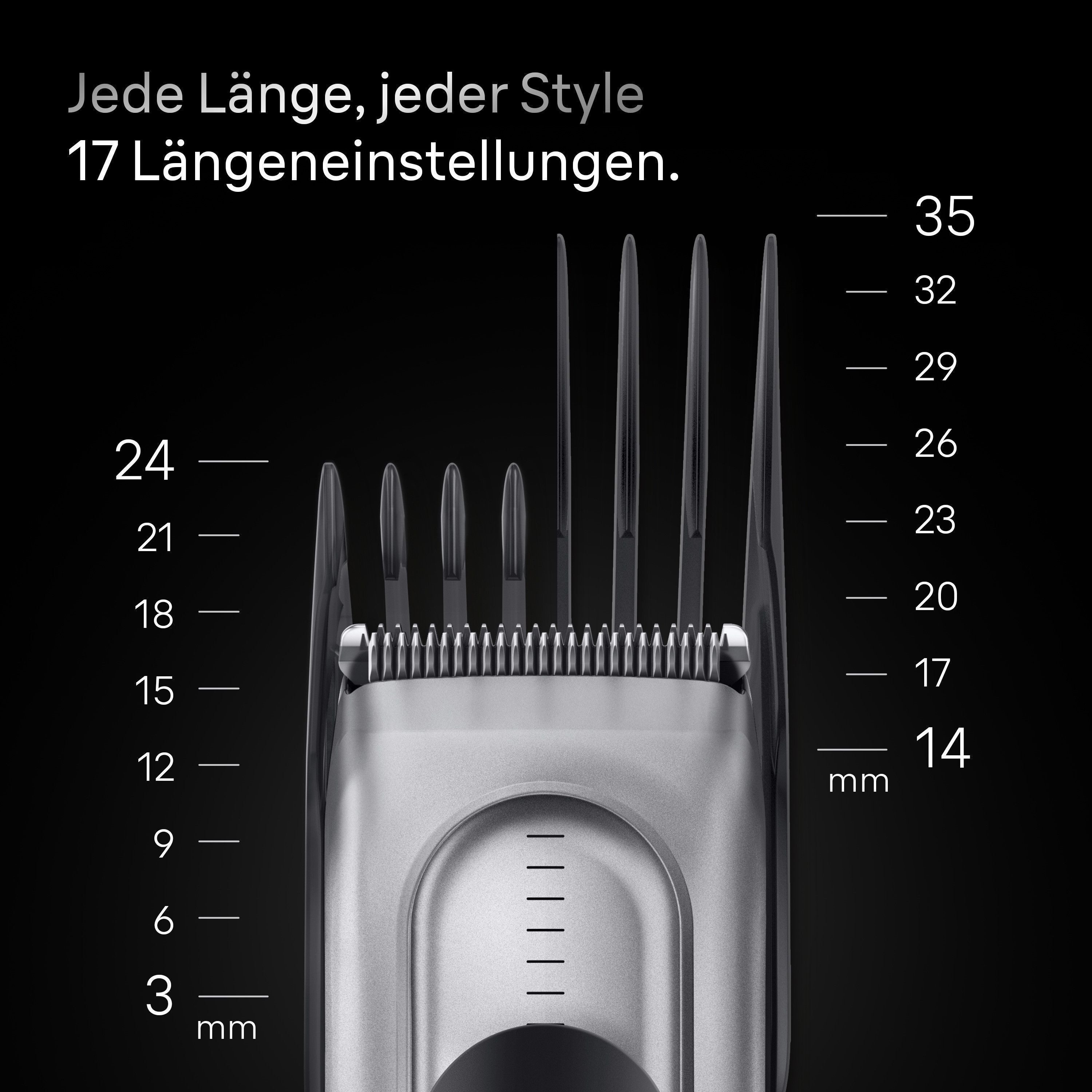 Braun Haarschneider HC7590, Lebenslang scharfe Klinge, 17 Längeneinstellungen, 50 Min Laufzeit grau