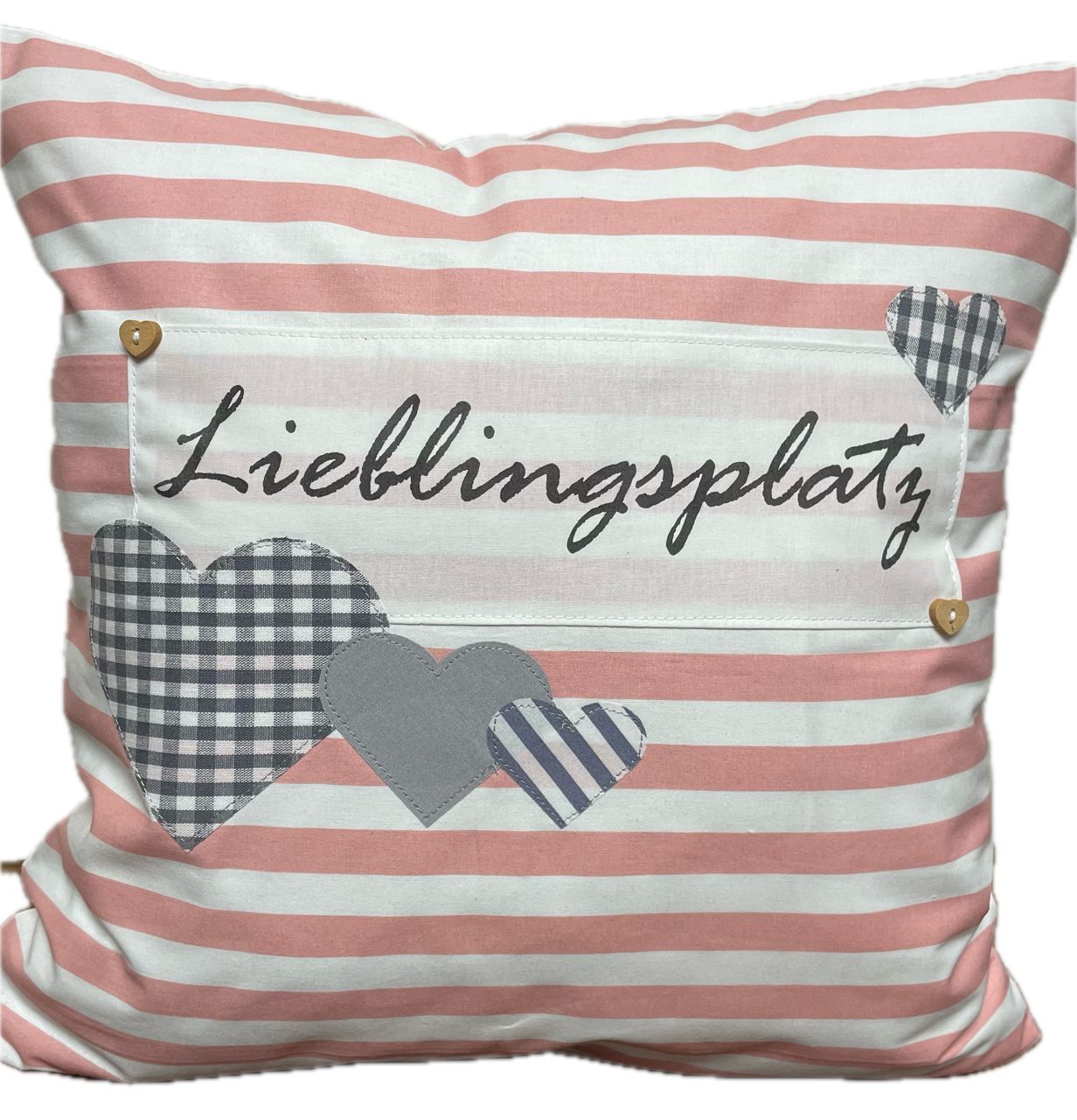 Ammerkind Dekokissen Landhausstil Kissenbezug *Lieblingsplatz* rosa/weiß/gr günstig online kaufen
