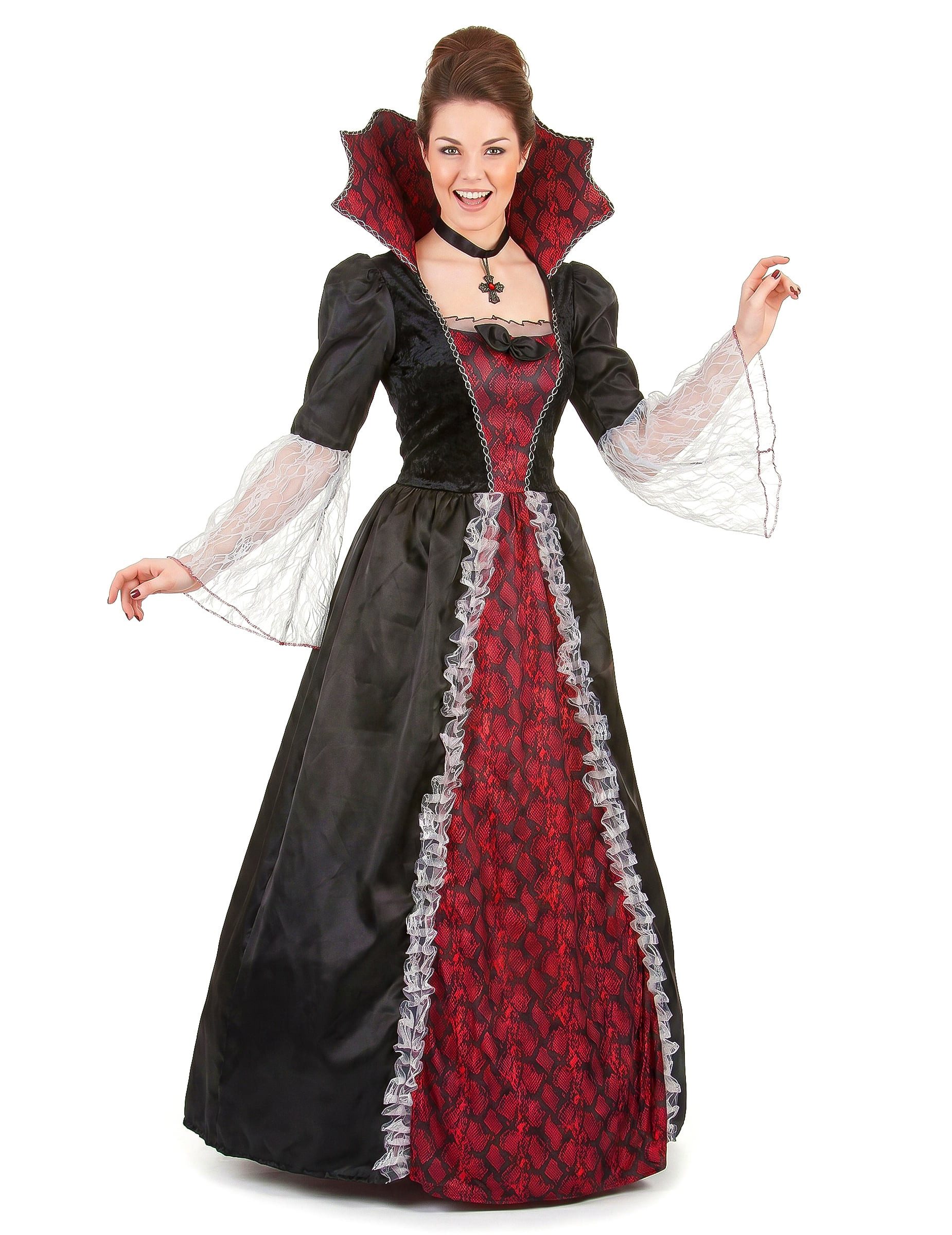 Kostüm Edle Vampirdame Halloween Damenkostüm schwarz-rot