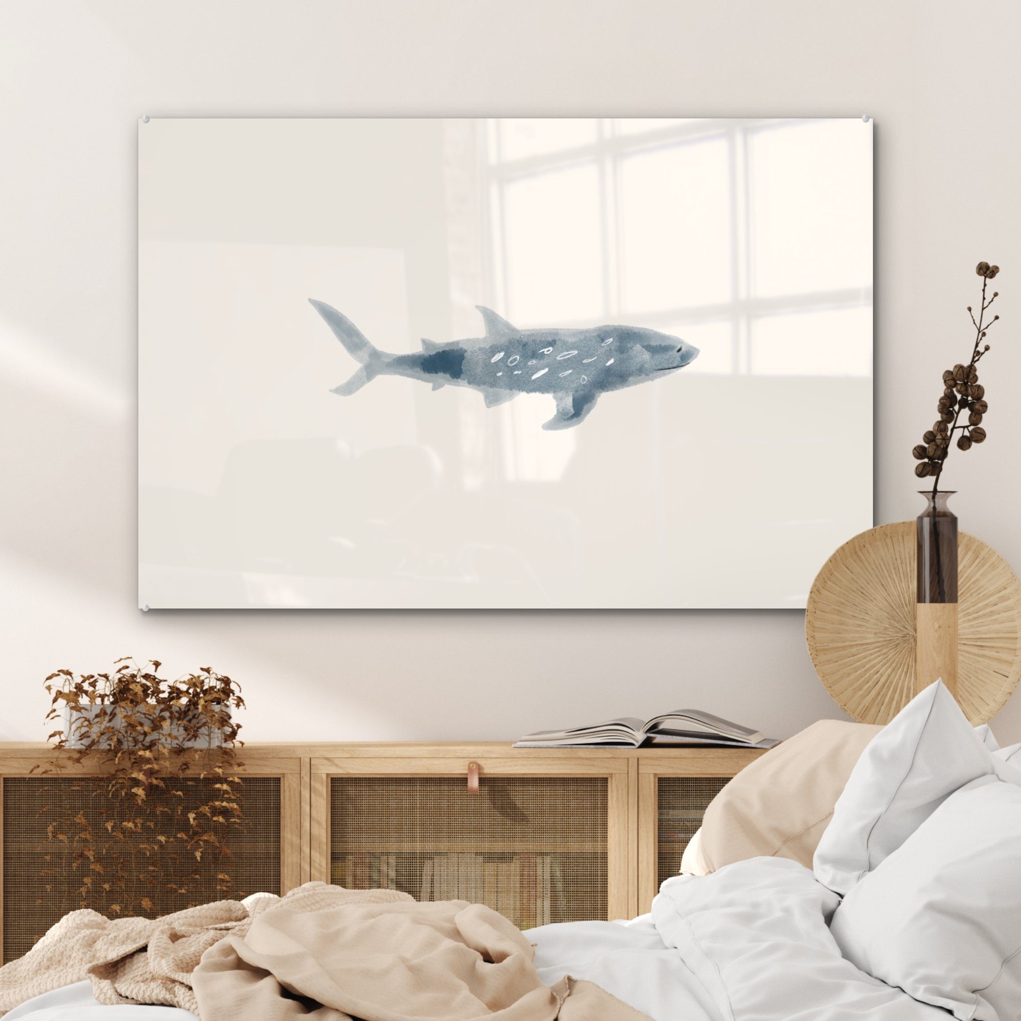 Acrylglasbilder & St), Acrylglasbild Schlafzimmer Wohnzimmer - Fisch MuchoWow - Aquarell, (1 Meer