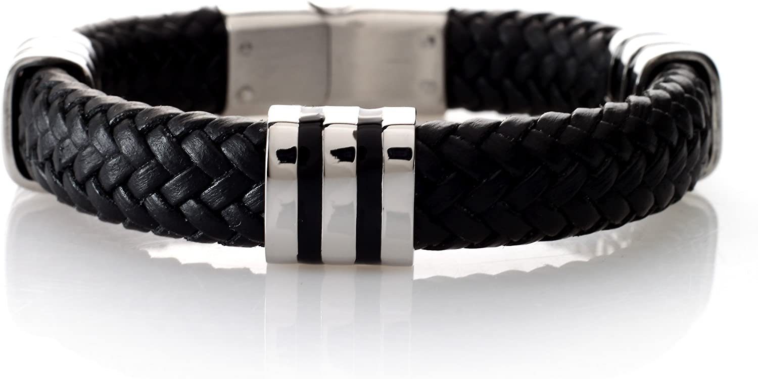 Karisma Lederarmband Karisma Männer Massives Leder Armband Mit Edelstahl Elementen Und Beschichtung SB8641.schwarz.21cm