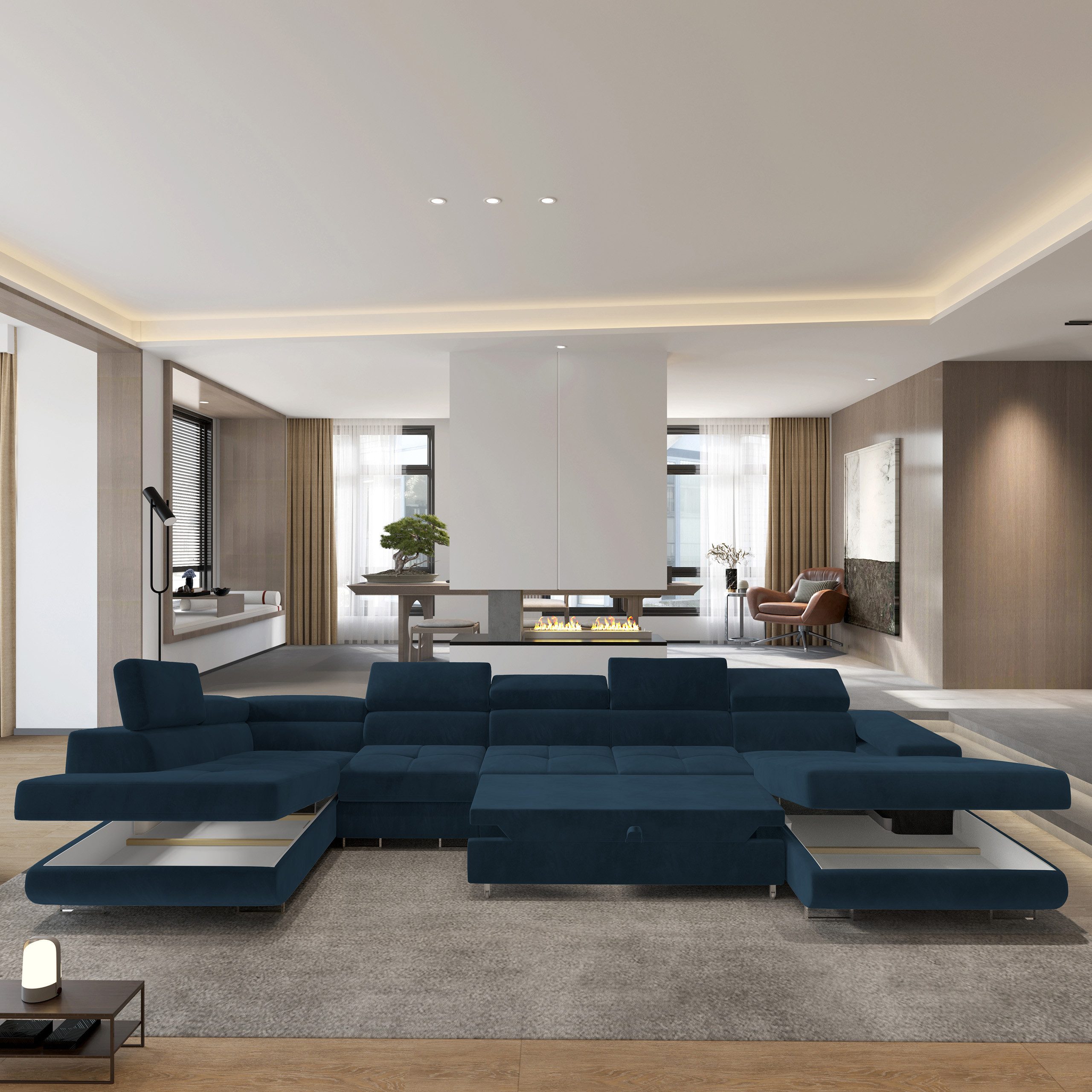 Masseno Ecksofa VELORA mit Schlaffunktion U-Form, Sofa mit Bettkasten