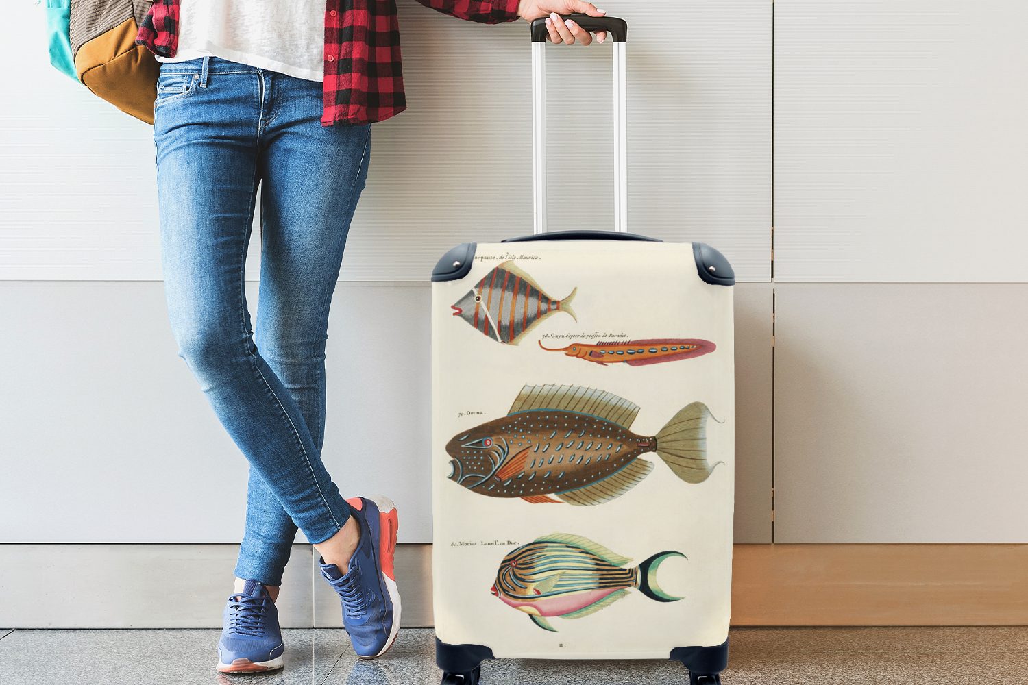 Jahrgang MuchoWow Fisch, mit - Ferien, rollen, Trolley, Handgepäckkoffer - 4 Rollen, für Handgepäck Reisekoffer Reisetasche Tier