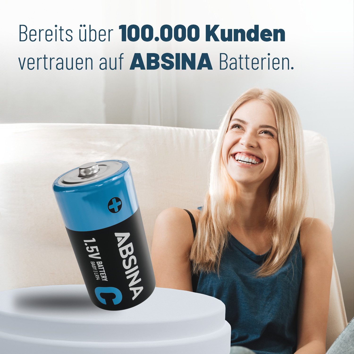 ABSINA 12x Baby C Batterien 1,5V Alkaline, langlebig, LR14 für Taschenlampe Batterie, (1 St)