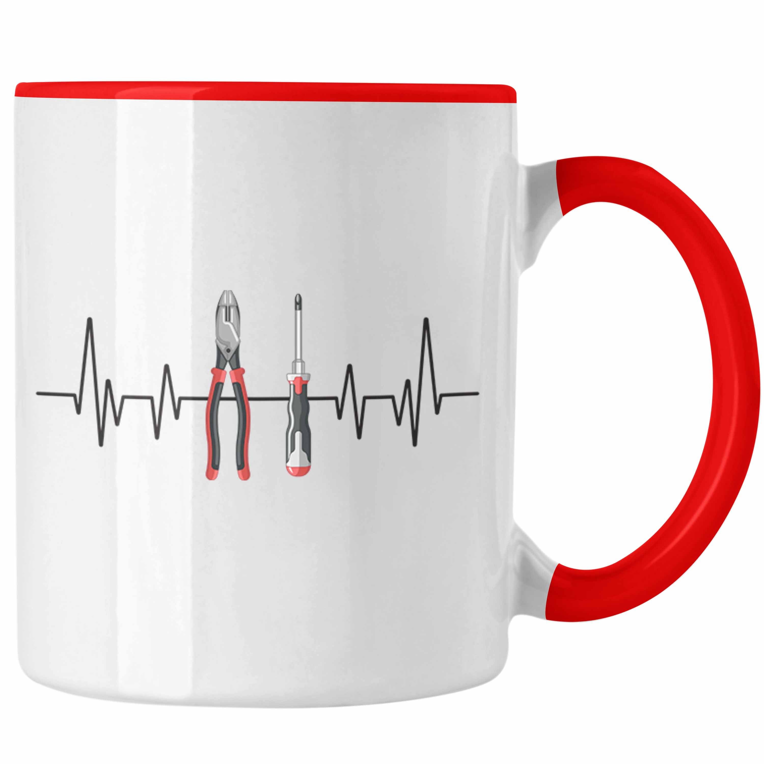 Trendation Tasse Trendation - Werkzeug für Herzschlag Handwerker Hausmei Geschenk Tasse Rot