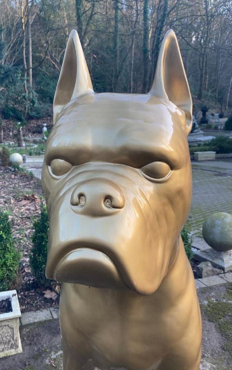 Casa Padrino Skulptur Riesige XXL Gold H. - Hunde cm Tierfigur 190 - 173 Gartendeko Deko Skulptur Boxer Wetterbeständige Hund Gartenskulptur x Skulptur
