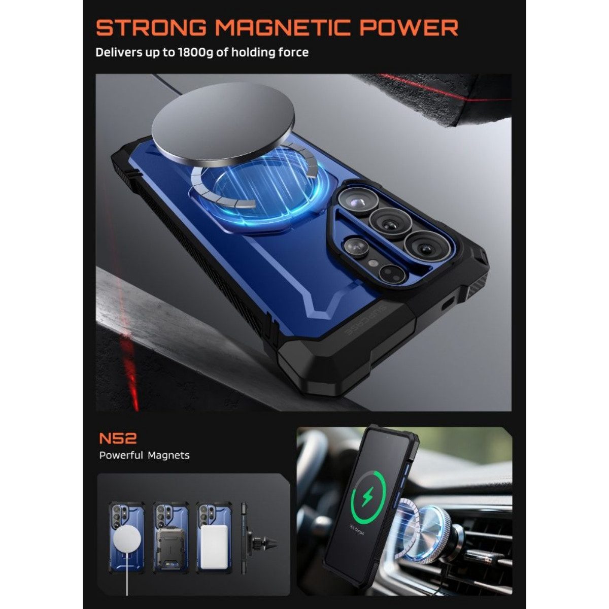 Supcase Handyhülle UB Grip Mag mit Magnetring Hülle für Samsung Galaxy S26 Blau- Schwarz 6,2 Zoll, Der Rückseitenring ist als Ständer und Haltehilfe nutzbar