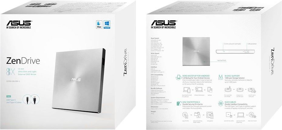 SDRW-08U9M-U (USB 2.0, 8x/CD 24x) DVD Silber Type-A, Diskettenlaufwerk Asus USB