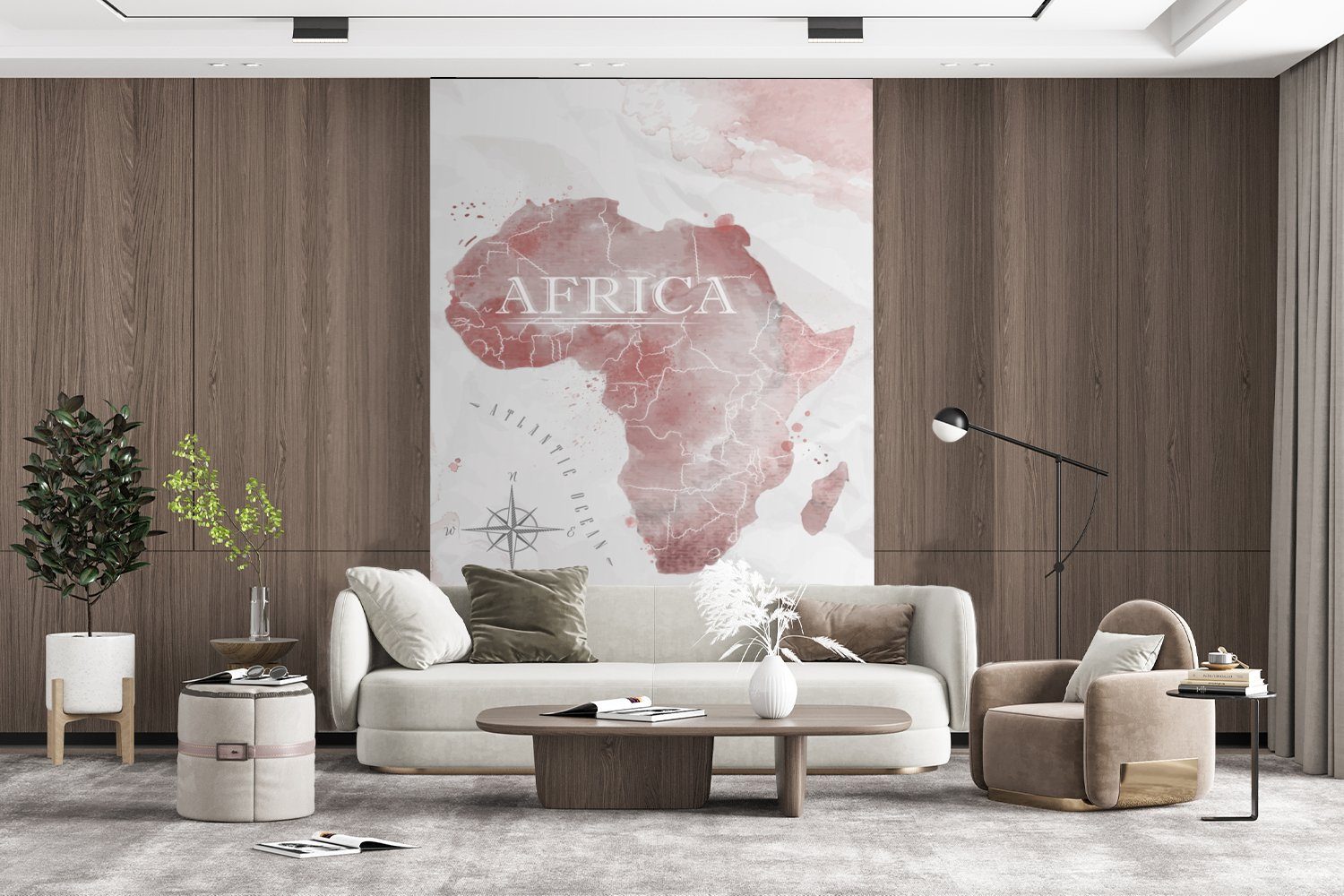 MuchoWow Tapete Afrika Aquarell St), - Karte für Matt, Wohnzimmer, Fototapete Vinyl Wandtapete Montagefertig - (3 - bedruckt, Kompass,