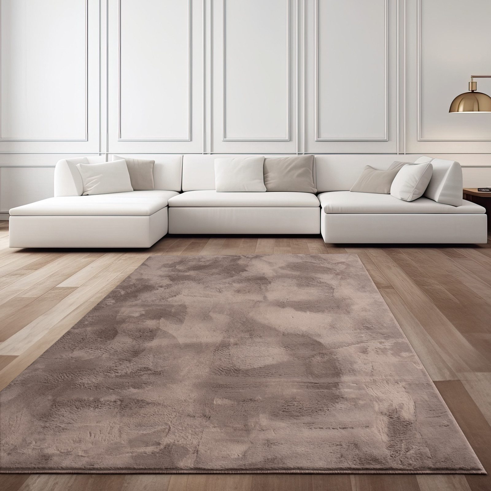 TaCa Home Teppich Flauschiges Hasenfell Imitat, rechteckig, Höhe: 14 mm, Wohnzimmer Schlafzimmer Esszimmer Kinderzimmer, Taupe - 60 x 90 cm