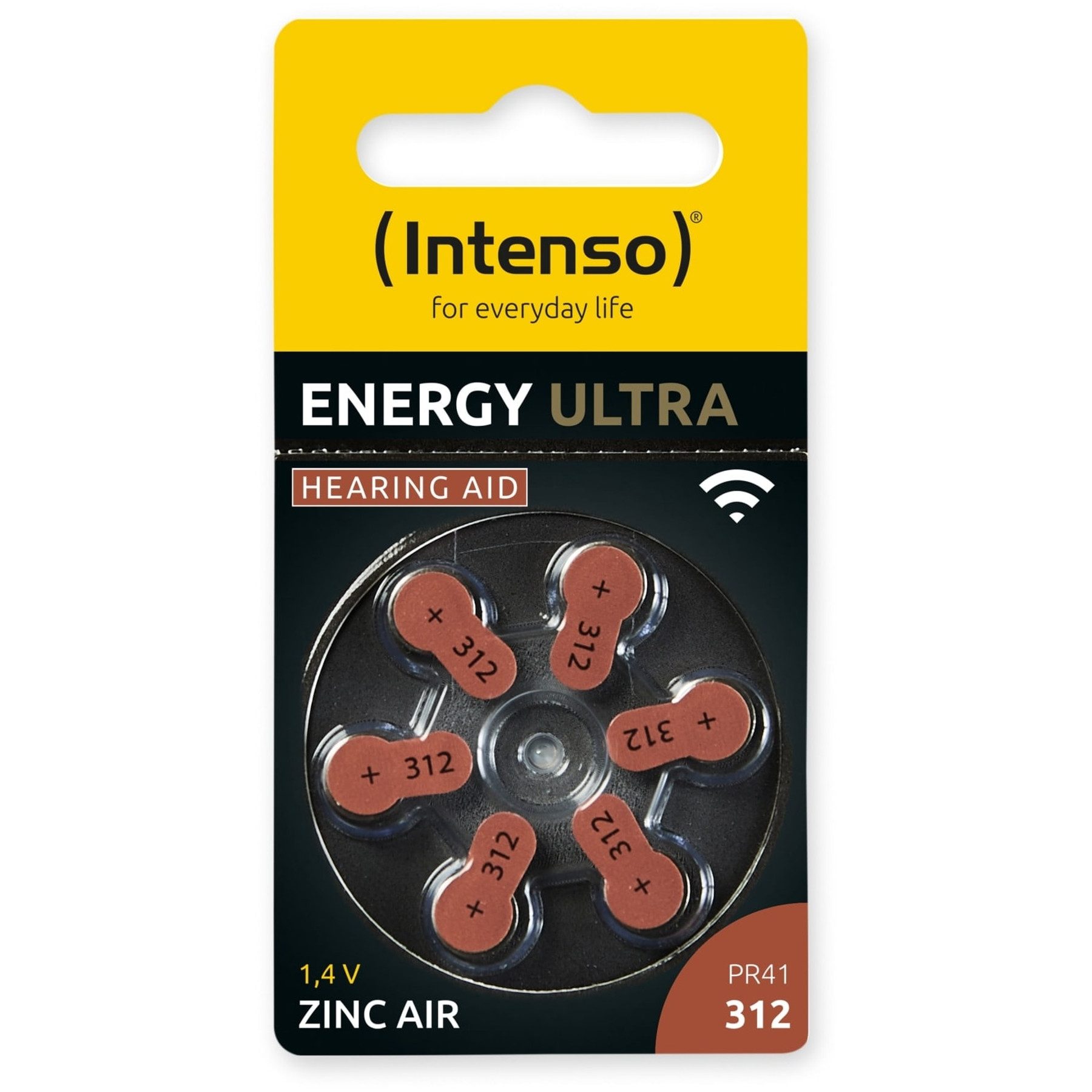 Intenso INTENSO Hörgeräte-Batterie Energy Ultra A 312, 6 Stück, braun Knopfzelle