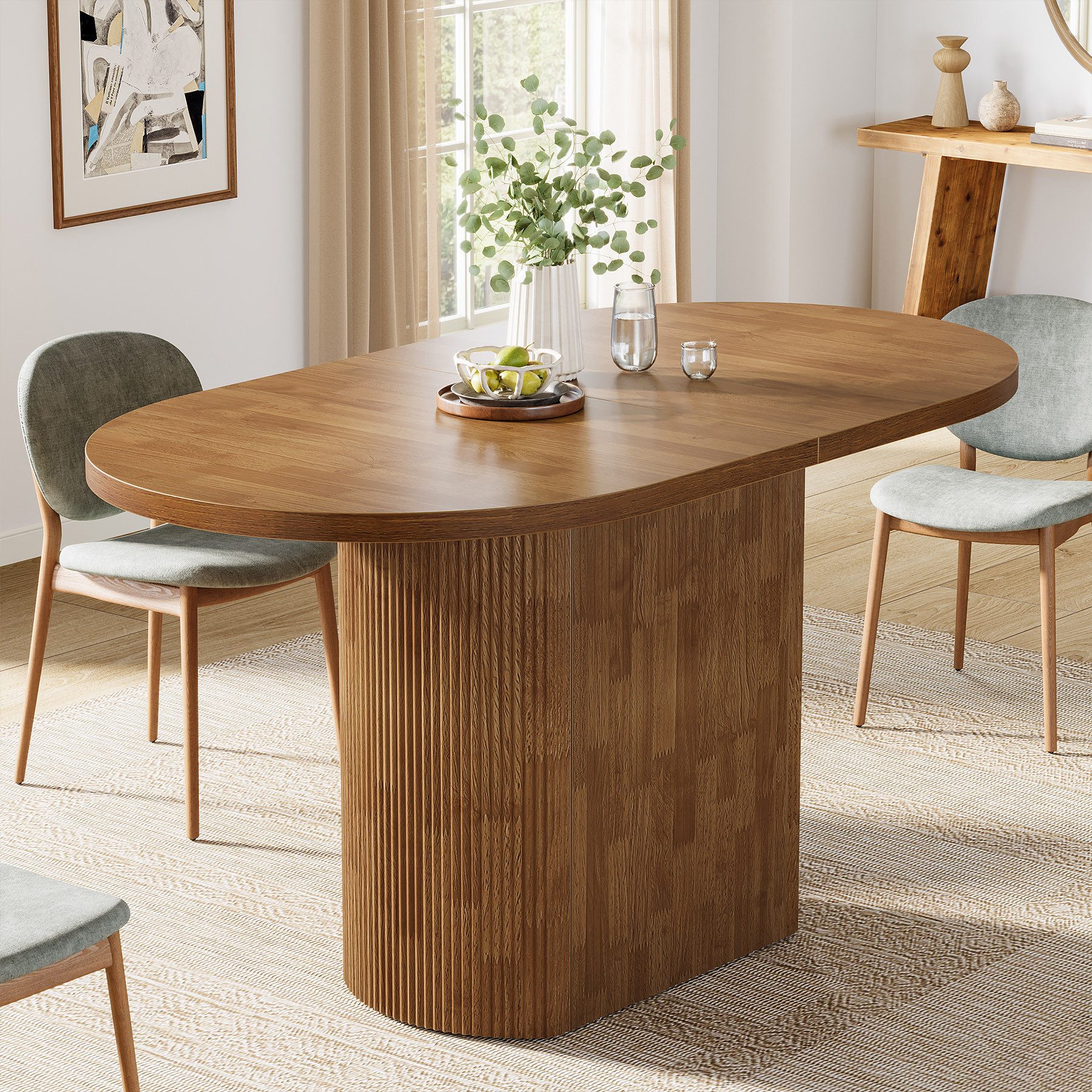 Tribesigns Esstisch Ovale Esstisch 140x70cm Landhaustisch Eiche Optik Braun