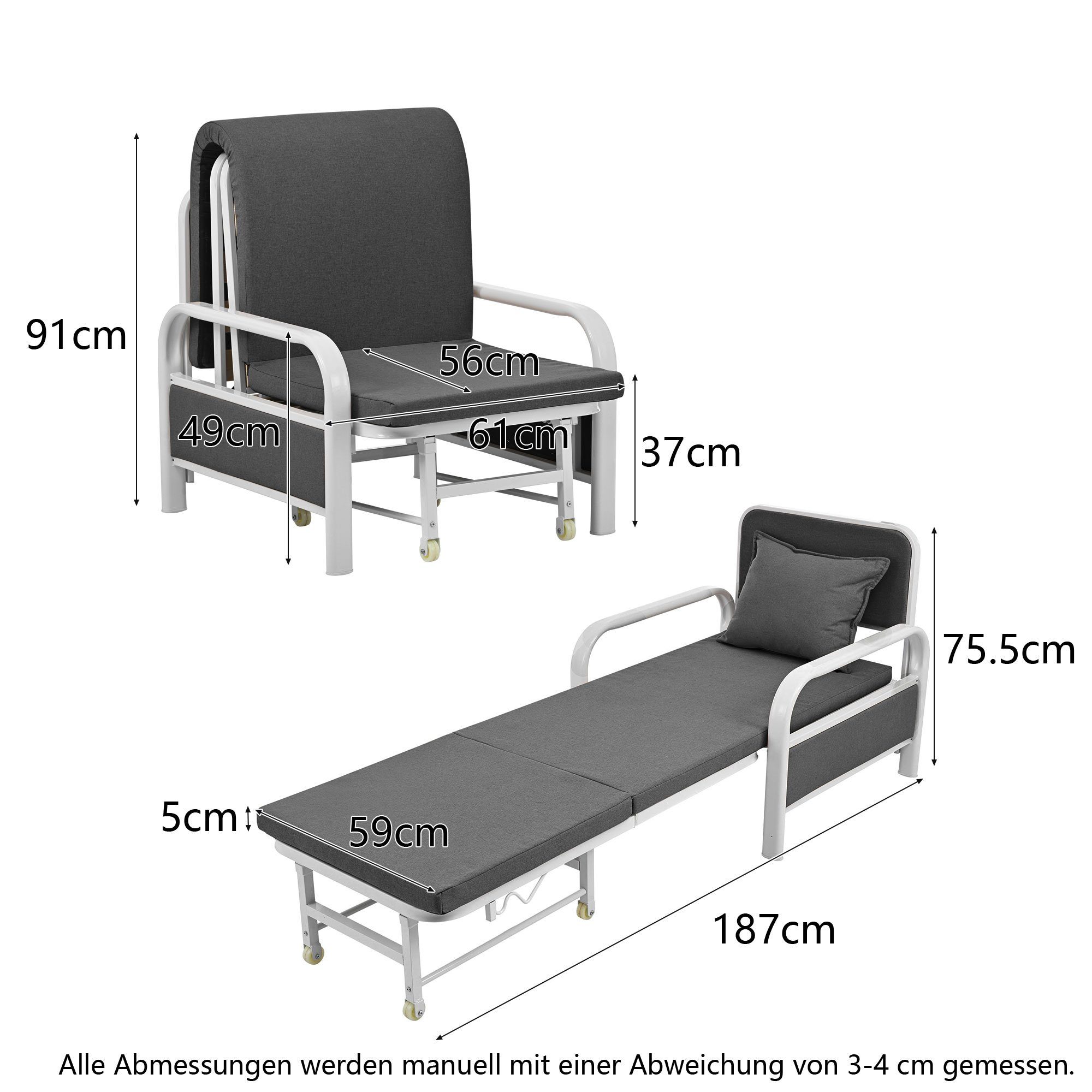 Relaxsessel (2-in-1 Schlafsessel Schlafsofa), Loungesessel mit Schlaffunktion, belastbar bis 150kg, verstellbar