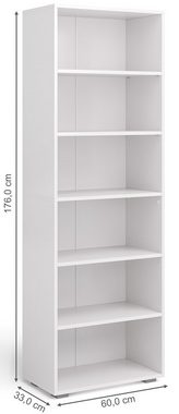 Bellamio Bücherregal Apol, Standregal, 6 Ablagefächer, individuell einstellbar, weiß