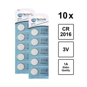 SLABO CR2016 Knopfzellen Batterien Lithium - 3.0V - 10er-Pack – Li-Ion Knopfzellen für Armbanduhr, Taschenlampe, Taschenrechner etc. - 10er-Pack Batterie
