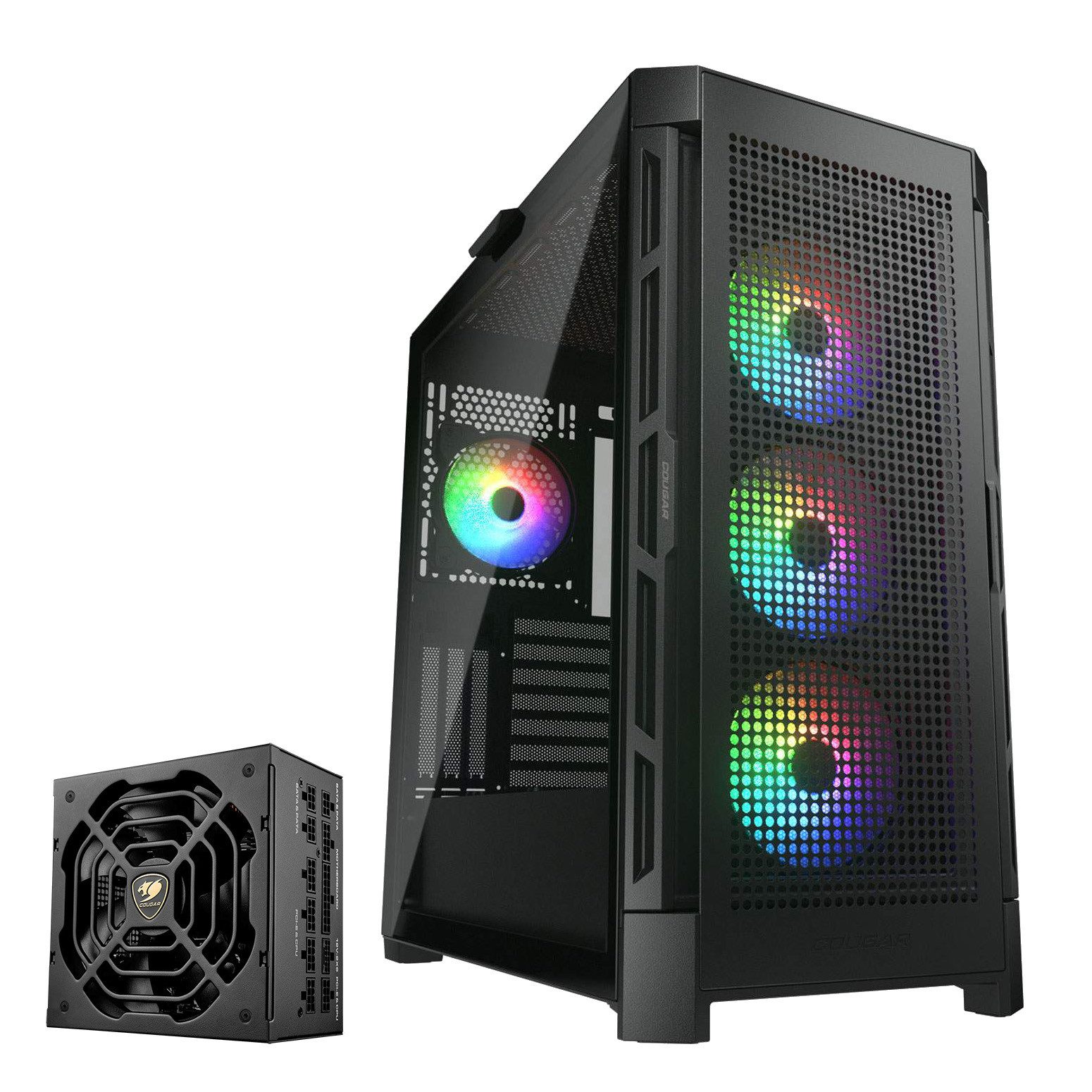 Cougar Gaming-Gehäuse DuoFace Pro, Midi-Tower ARGB, 1x USB Type-C, 2x USB-A 3.0, ATX, ATX, 4 Lüfter vormontiert; Netzteil GR 1000 80+ Gold vorinstalliert