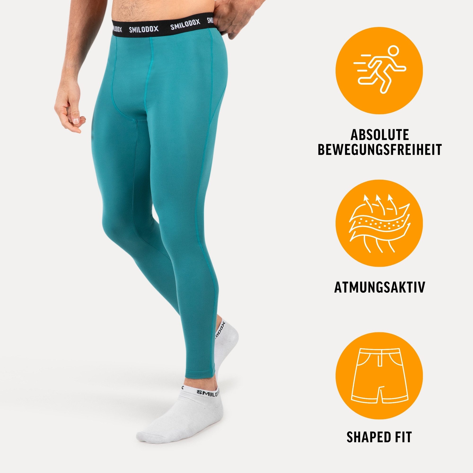 Smilodox Lauftights Xion, Funktionale Kompressionshose, Elastischer Bund, 3D Rubber Print Baselayer Tights Atmungsaktiv Trainingshose Sport Alltag Freizeit