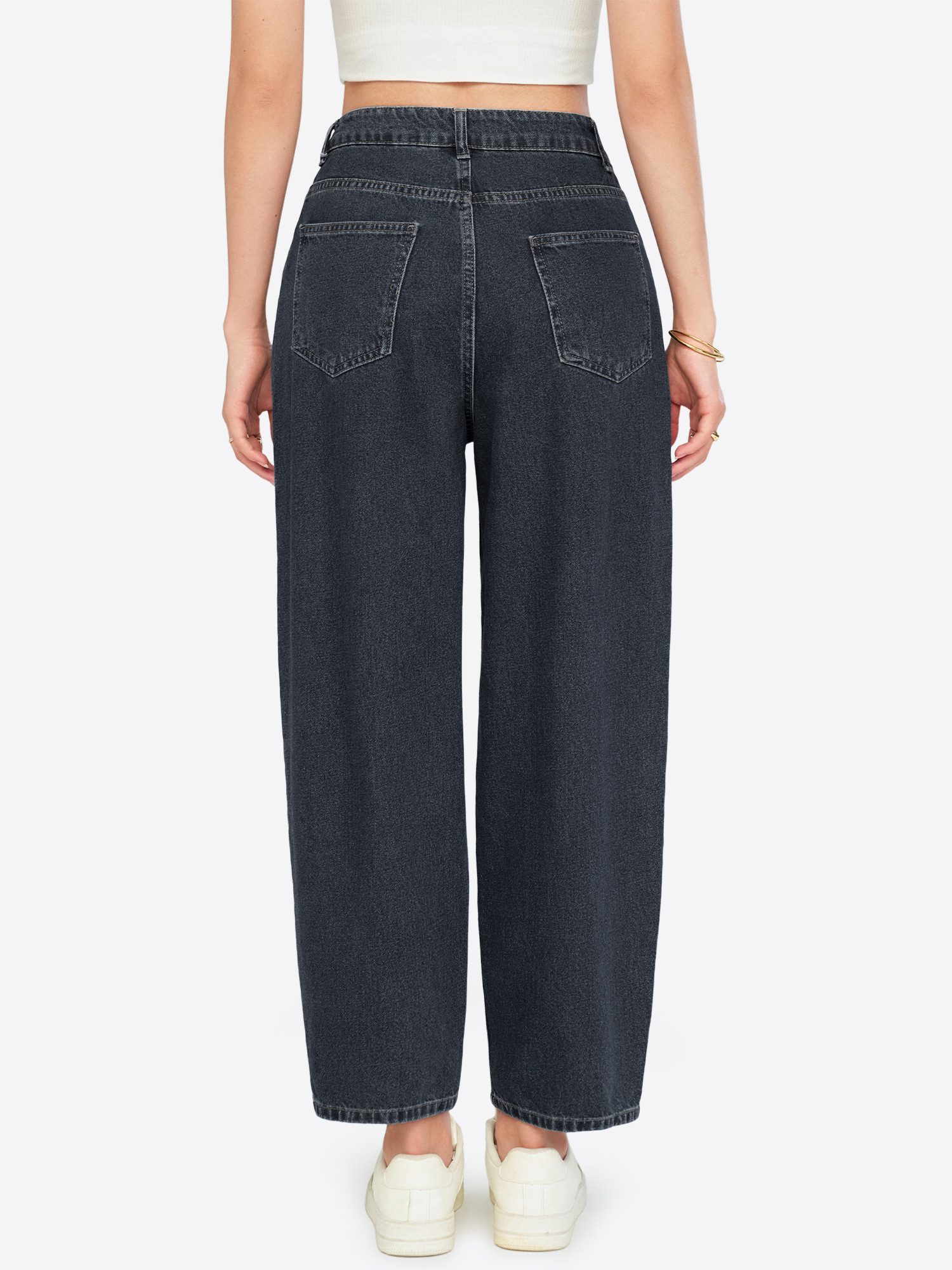 Imily Bela Mom-Jeans Damen hochtaillierte Loose-fit-Jeans mit Destroyed-Details (Packung, 1-tlg., 1per-Pack) Fünf-Taschen-Konstruktion