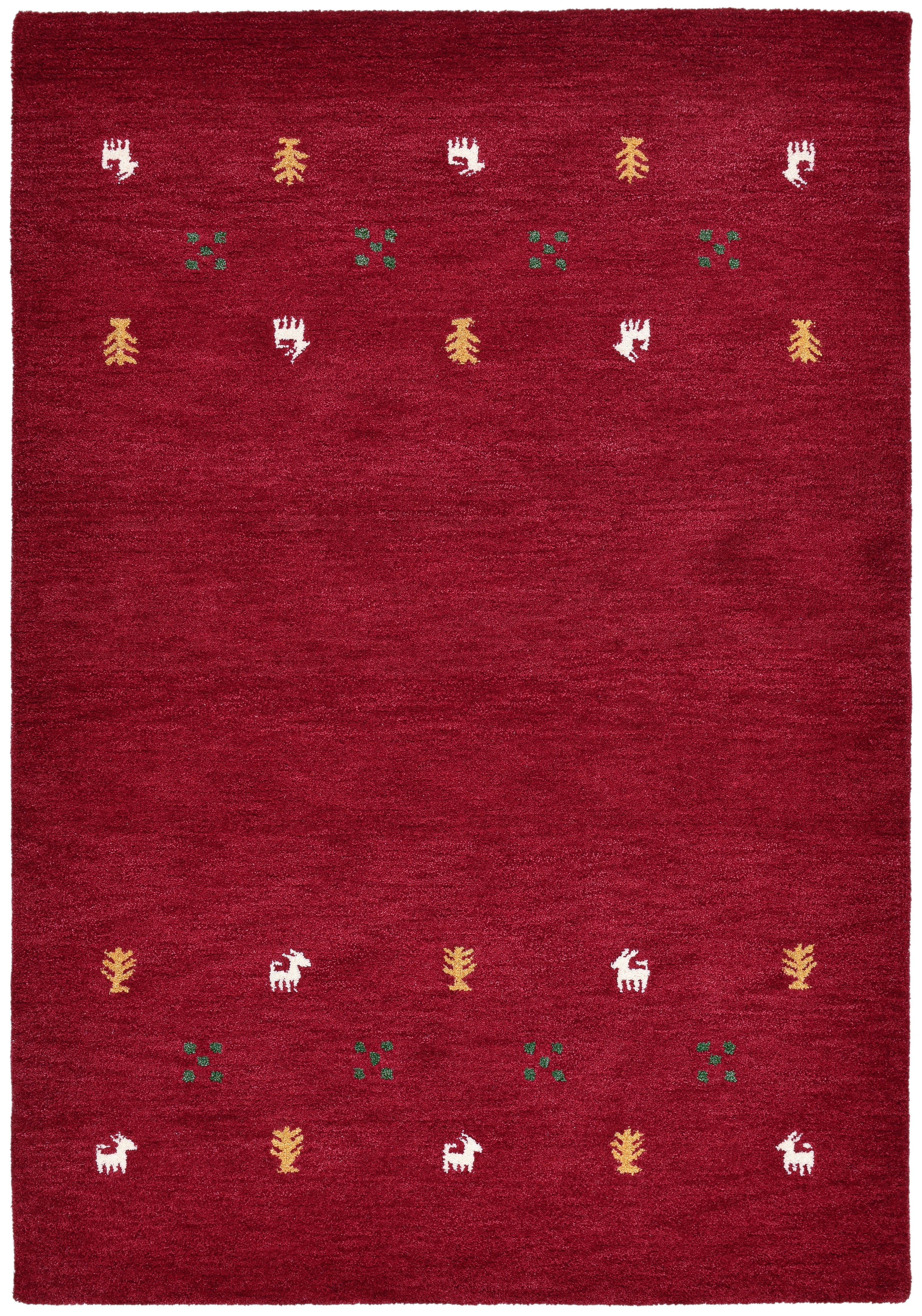 THEKO Wollteppich Gabbeh Motiv, Handgefertigt, Teppich, Tiermotiv, reine Wolle, rechteckig, Höhe: 14 mm, reine Wolle, Wohnzimmer, Schlafzimmer, Esszimmer