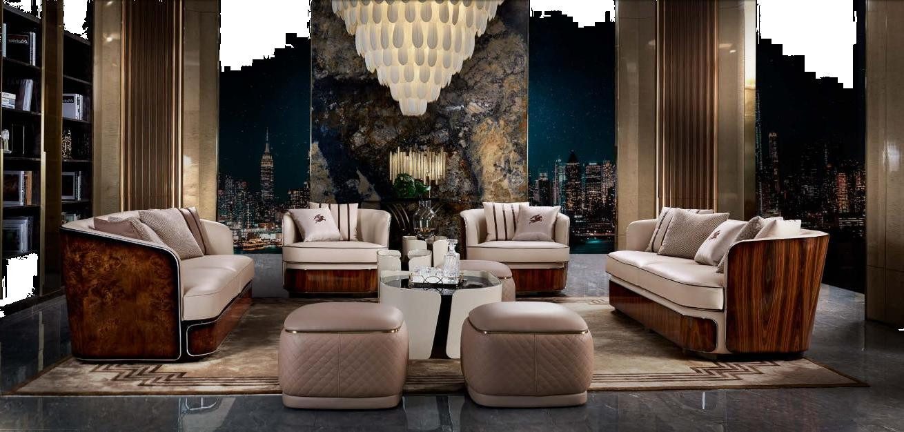 Xlmoebel 3-Sitzer Luxus Ledersofa in Beige für modernes Wohnen, Hergestellt in Europa