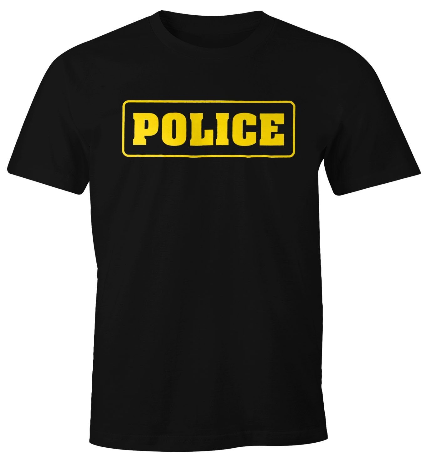 Fun-Shirt Print Print-Shirt MoonWorks Verkleidung Police Moonworks® Fasching Herren mit Polizist-Shirt Karneval T-Shirt Polizei-Kostüm Kostüm