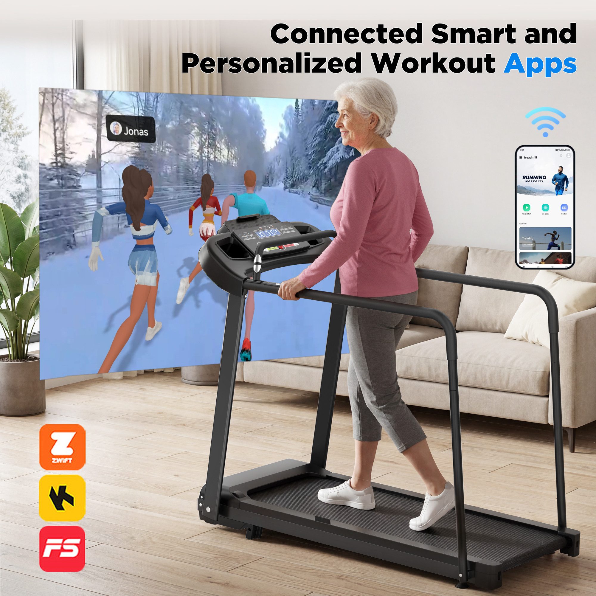 kowdom Laufband Elektrisches Laufband klappbar Steigung Senioren WalkingPad App 120kg (Laufband, 2 Packstücke, Montage erforderlich), Klappbar, elektrisch, Senioren, App, Stoßdämpfung, leise