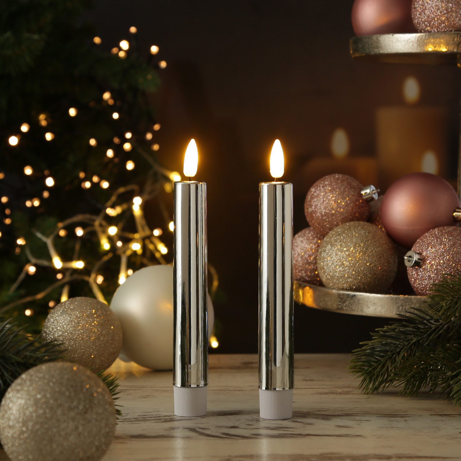 MARELIDA LED-Kerze LED Палка свечи Dinnerkerzen Tafelkerzen Spitzkerzen H: 17cm silber 2St (2-tlg)