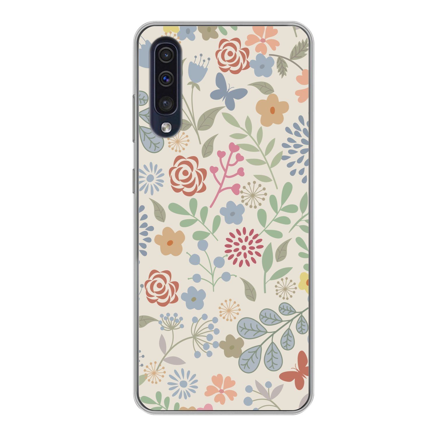 MuchoWow Handyhülle für Samsung Galaxy A50 Eine Blumenmuster-Illustration mit vielen Blume, Smartphone-Bumper, Print, Handy Schutzhülle Dünn