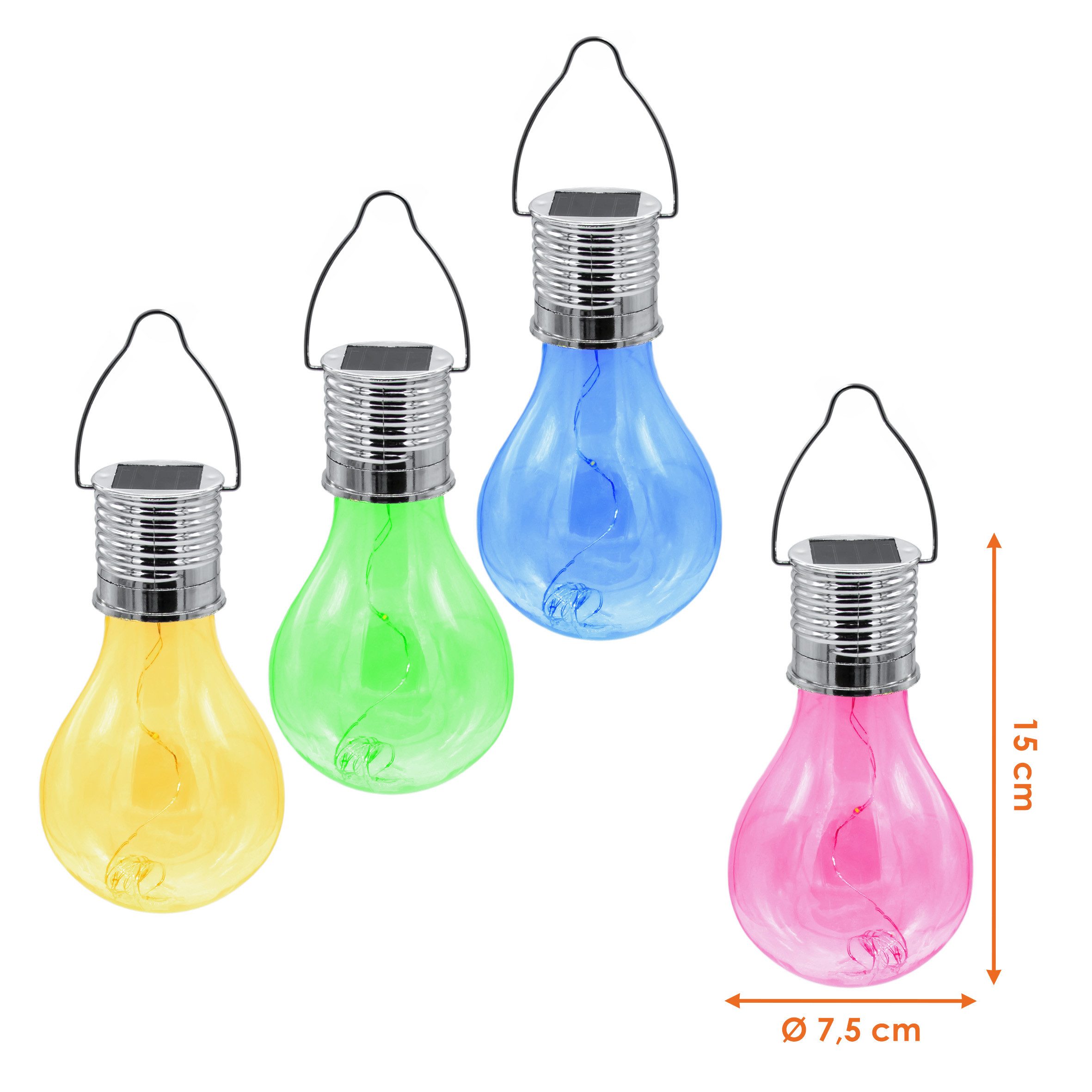 Spetebo LED Solarleuchte Kunststoff Solar Glühbirne 4er Set 15 cm - in gelb, grün, pink, blau, Solarbetrieben, LED wechselbar, warm weiß, Praktische Einschlatau – Bild 2 von 5