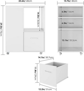 HOMECHO Aktenschrank auf Rollen Rollcontainer mit Schublade Druckerschrank