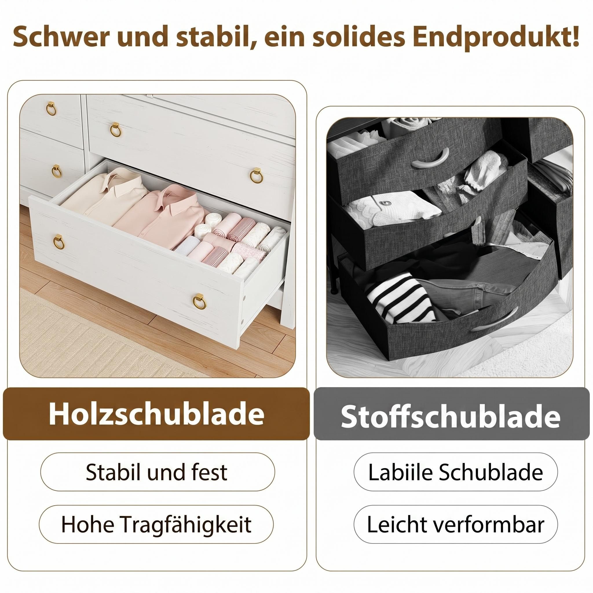 Kommode TV-Schrank mit 6/7 tiefe Schubladen für Schlafzimmer, Wohnzimmer, Flur