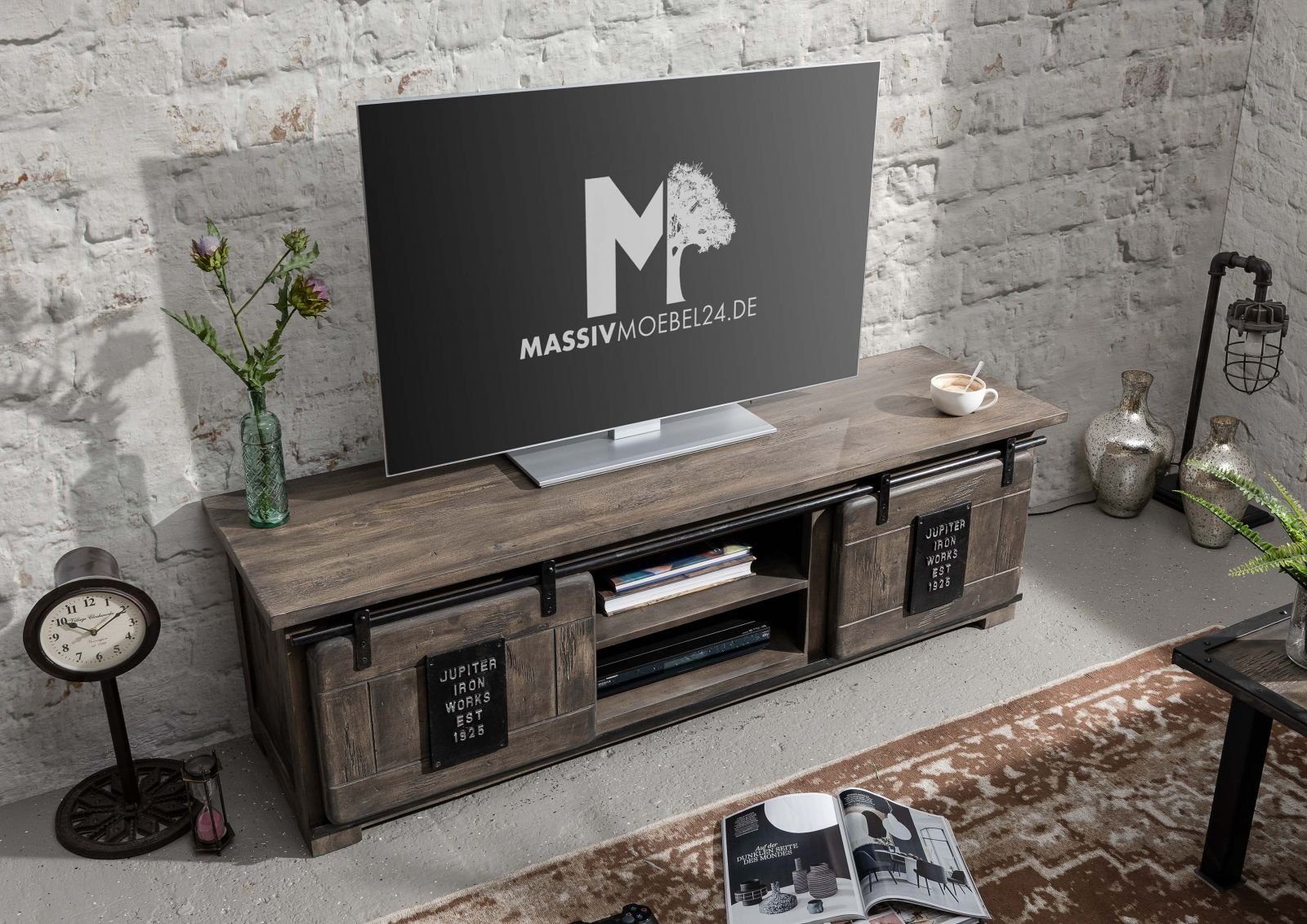 Massivmoebel24 TV-Board (TV-Board Mango 160x45x50 grau günstig online kaufen