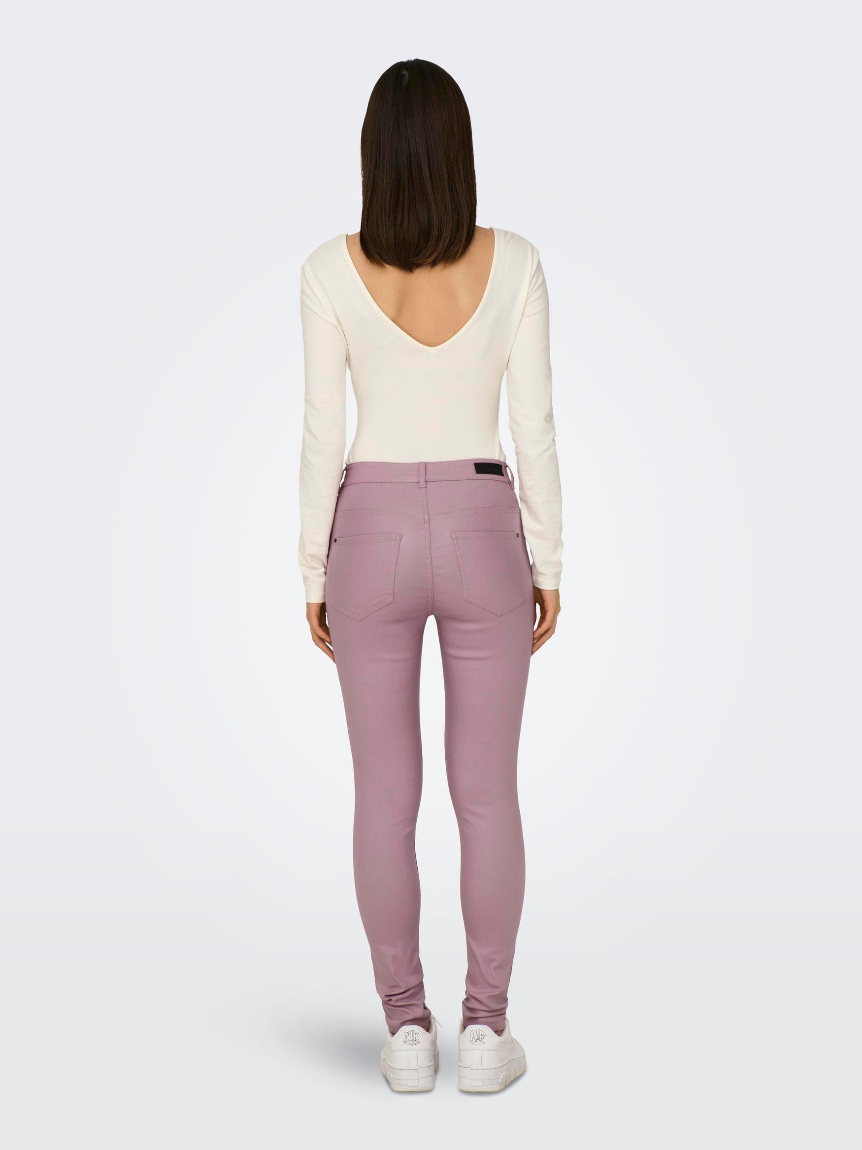 YONG Pants Denim (1-tlg) de Waist Lederimitathose 3358 in Rosa Optik Stretch Jeans JACQUELINE Skinny Leder High Coated