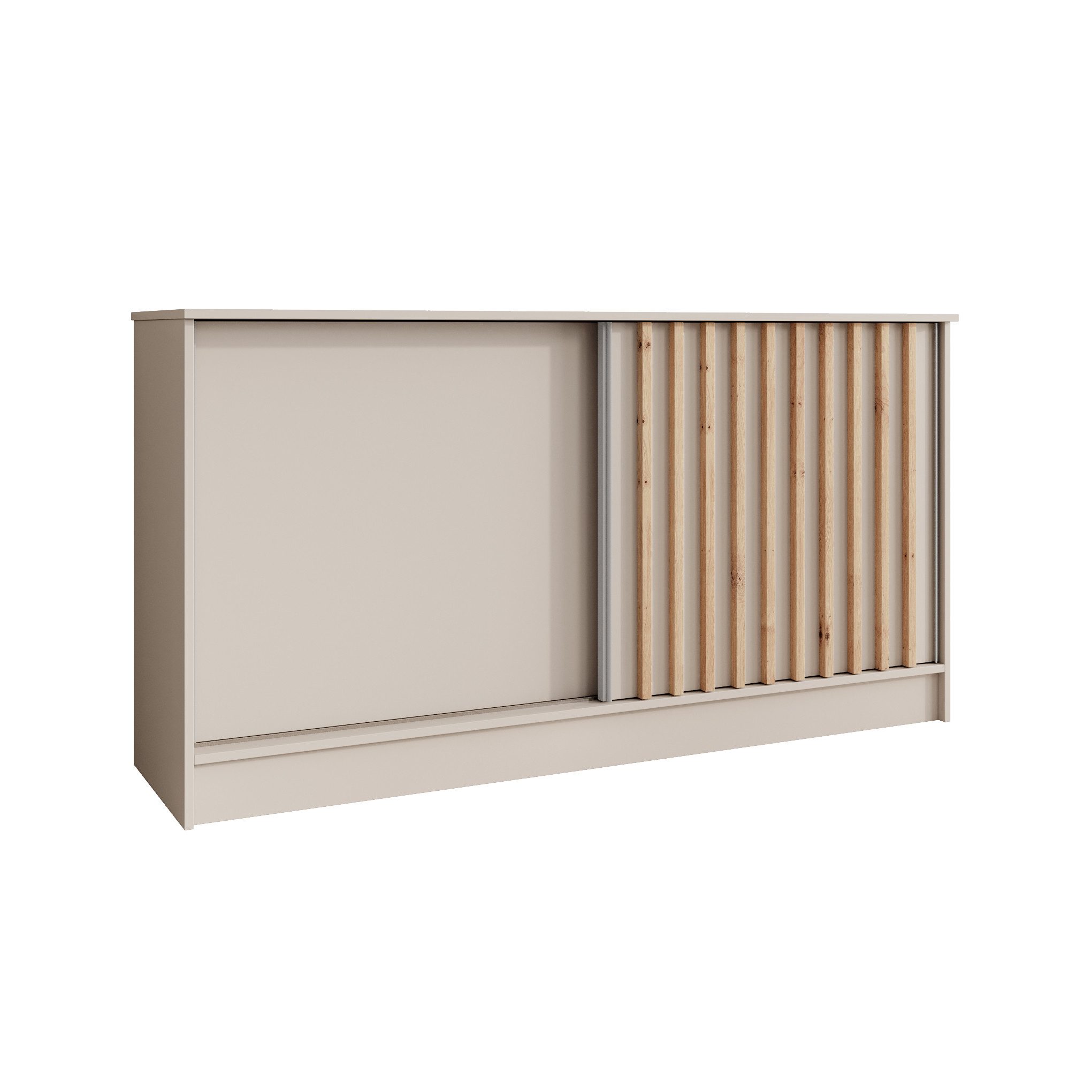 Beautysofa Kommode mit 2 Schiebetüren HORIZON (in 100 cm, 120 cm oder 160 cm, verschiedene Farben: Eiche Artisan, Schwarz, Weiß, Kaschmir), mit dekorativen Lamellen