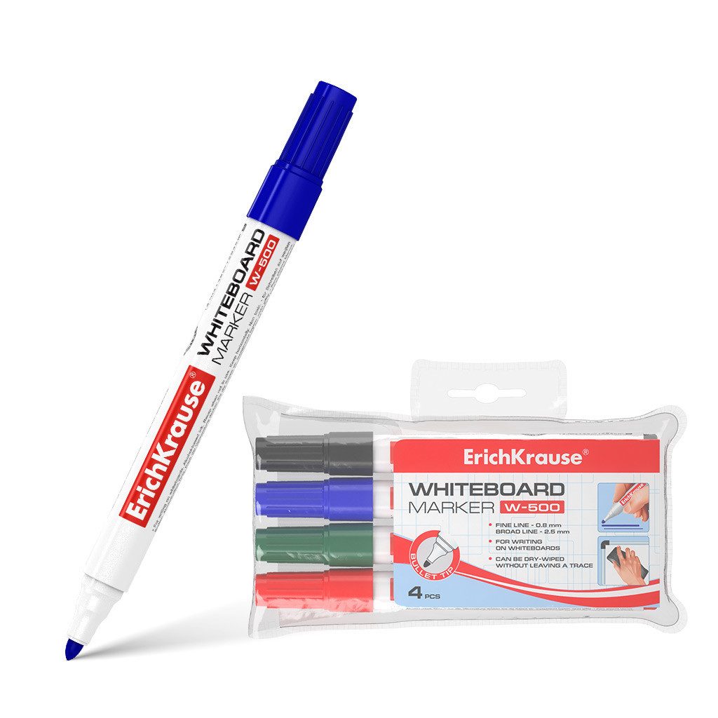 Erich Krause Whiteboard Marker, Whiteboard Marker W-500 Rundspitze 0,8-2,5 mm 4er Set
