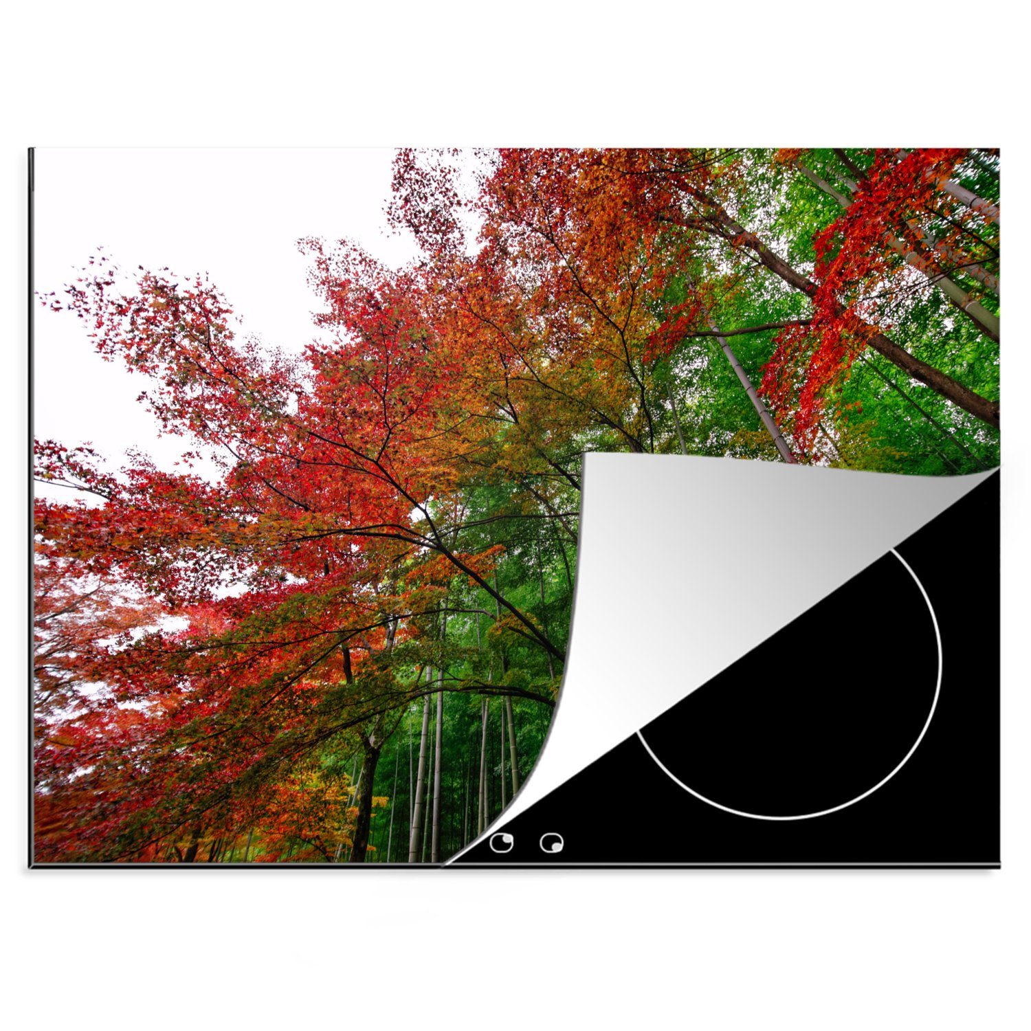 MuchoWow Herdblende-/Abdeckplatte Viele Farben im Bambuswald von Arashiyama Japan, Vinyl, (1 tlg), 70x52 cm, Mobile Arbeitsfläche nutzbar, Ceranfeldabdeckung