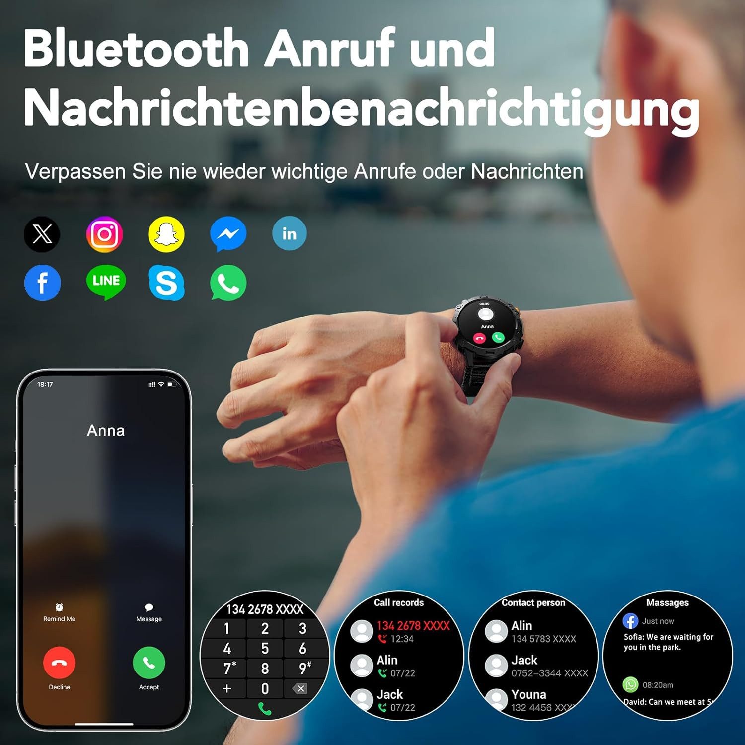 MEGALITH smartwatch men K59 Smartwatch (3,6 cm, android ios), Robuste Herren Smartwatch mit AMOLED Display und 3 Armbändern