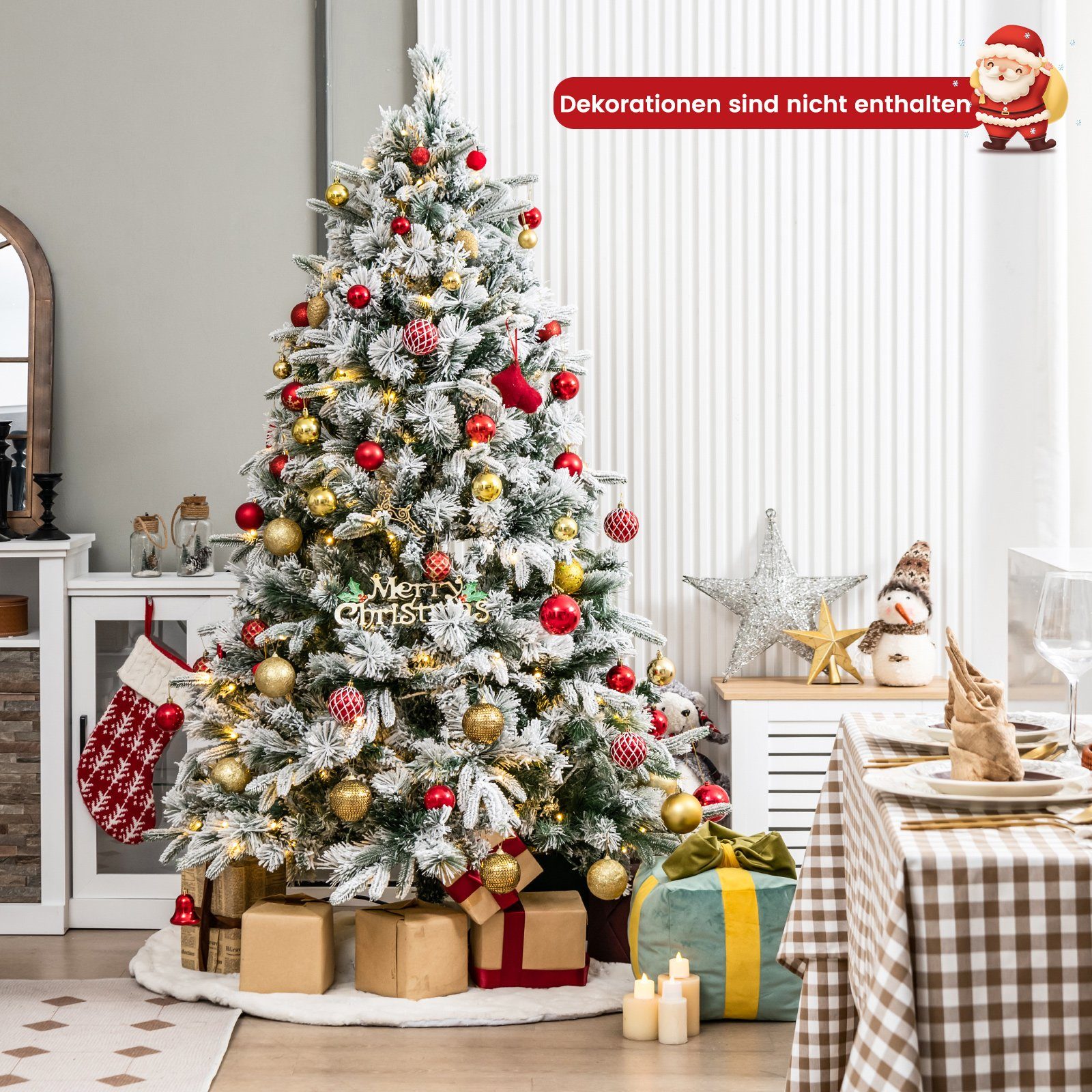 COSTWAY Künstlicher Weihnachtsbaum, mit Schnee, LEDs & 752 Zweigspitzen, 186cm