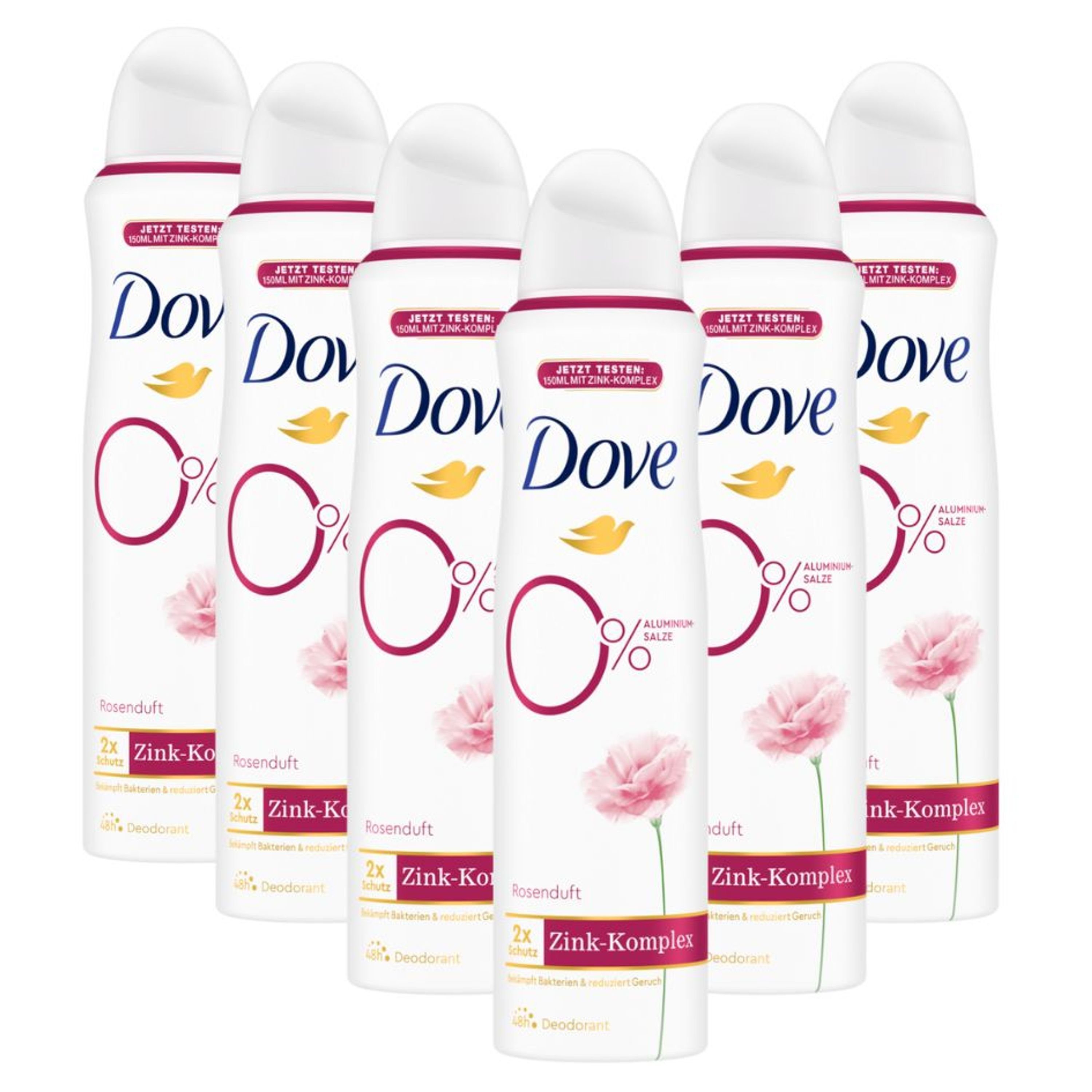 DOVE Deo-Set Dove Deodorant-Spray Rosenduft Deo mit 0% Aluminiumsalzen 6x 150ml