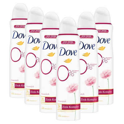 DOVE Deo-Set Dove Deodorant-Spray Rosenduft Deo mit 0% Aluminiumsalzen 6x 150ml