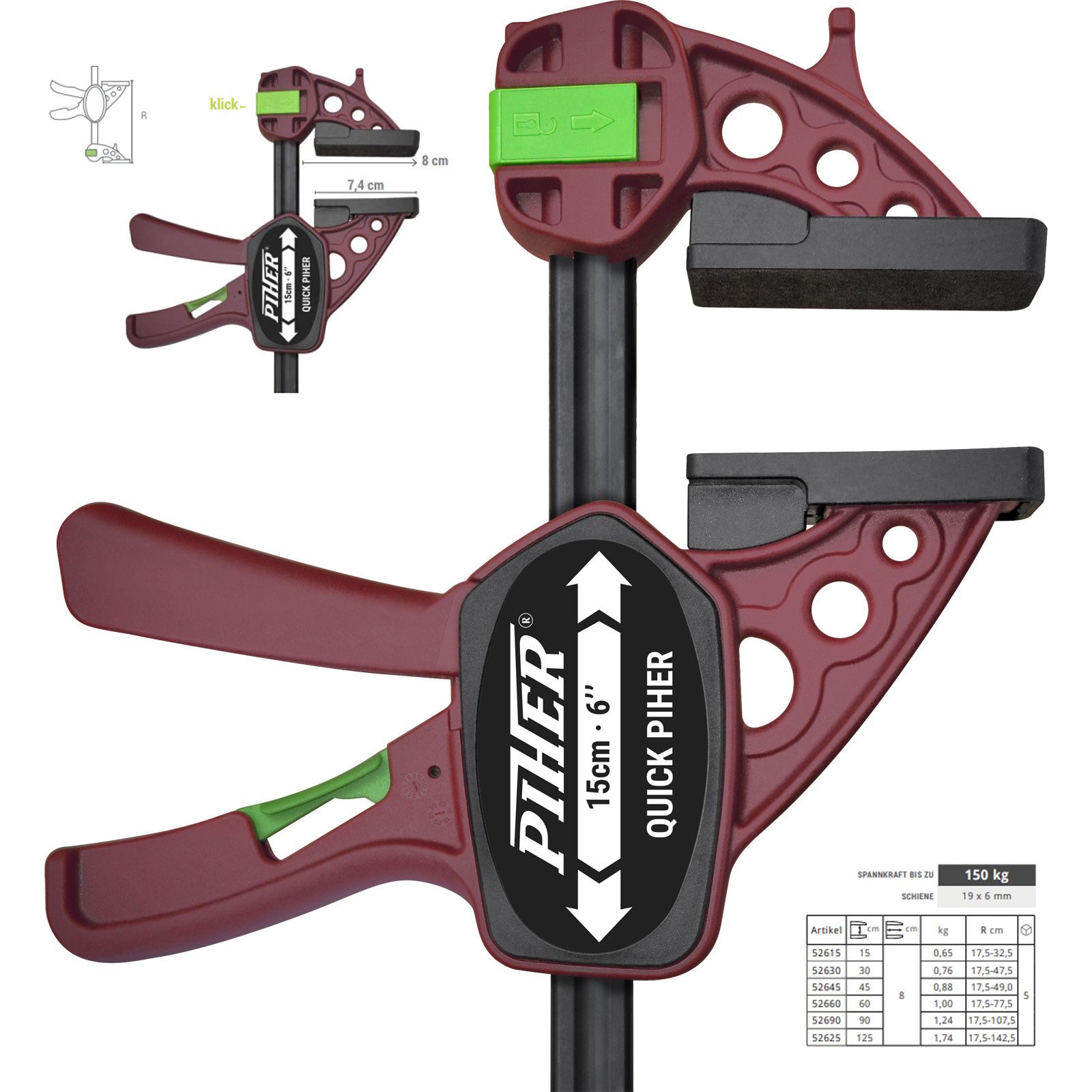Piher Zwinge Piher Quick Einhandzwinge Extra 60 cm, (Stück)