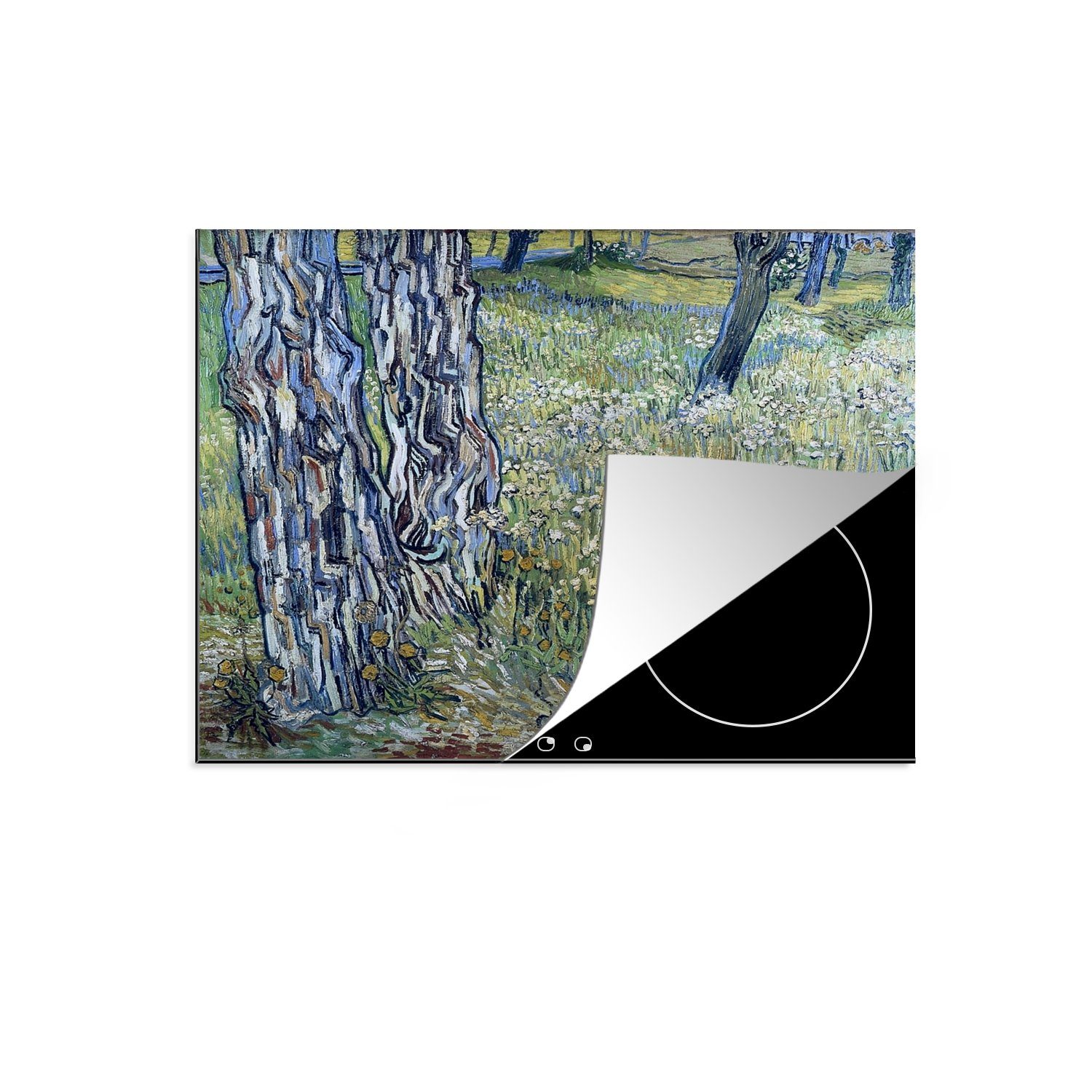 MuchoWow Herdblende-/Abdeckplatte Baumstämme im Gras - Vincent van Gogh, Vinyl, (1 tlg), 59x52 cm, Ceranfeldabdeckung für die küche, Induktionsmatte