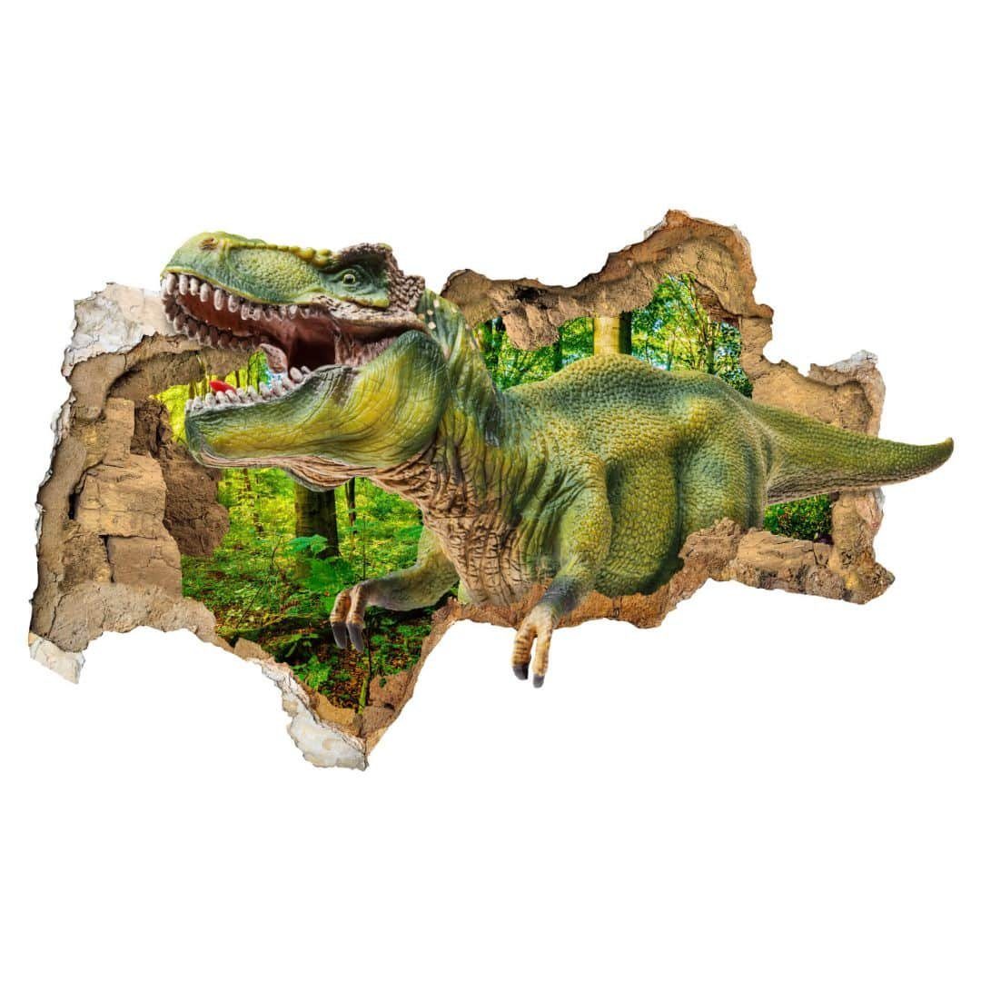 K&L Wall Art Wandtattoo 3D Wandtattoo Kinderzimmer Dinosaurier T-Rex Dino Steinzeit Wald, Mauerdurchbruch Wandbild selbstklebend
