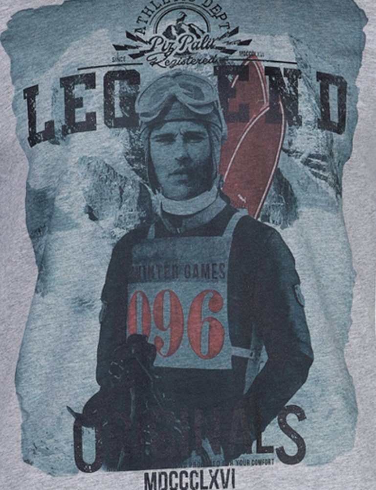 Piz Palü Langarmshirt Herren Pullover "Unterhaching" mit Skifahrer Print, - Grau (1-tlg)