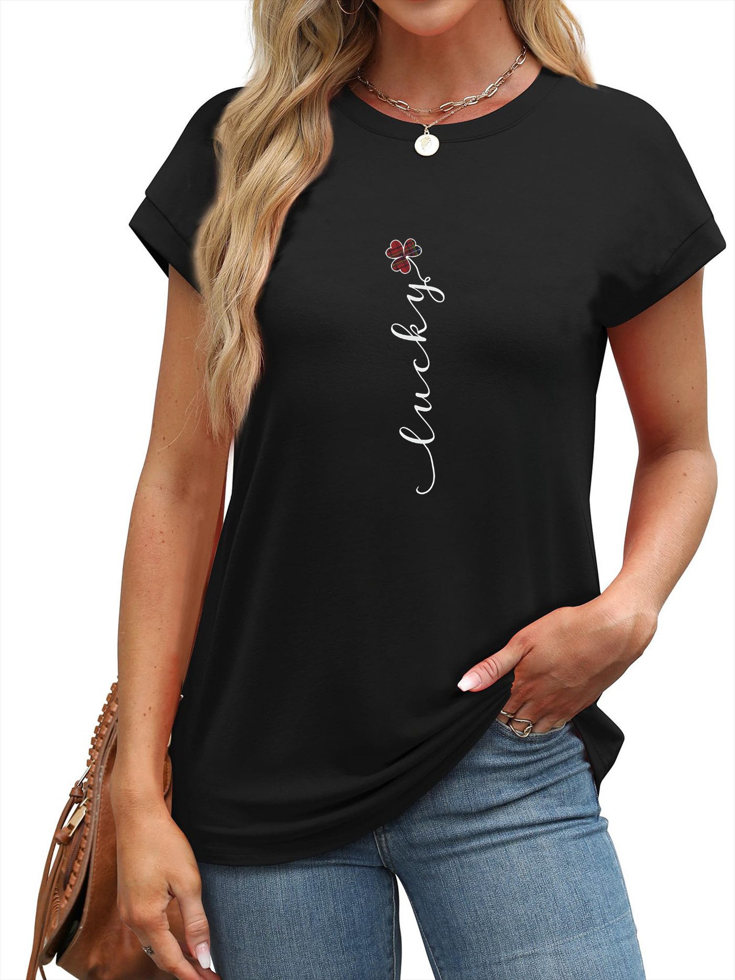 PYLIKE Kurzarmbluse Damen bequemes Sommer Casual Print-Shirt Kurzarm Lockere Carmenshirt Modische Outfits Business Strand Urlaub Blusen Kleidung