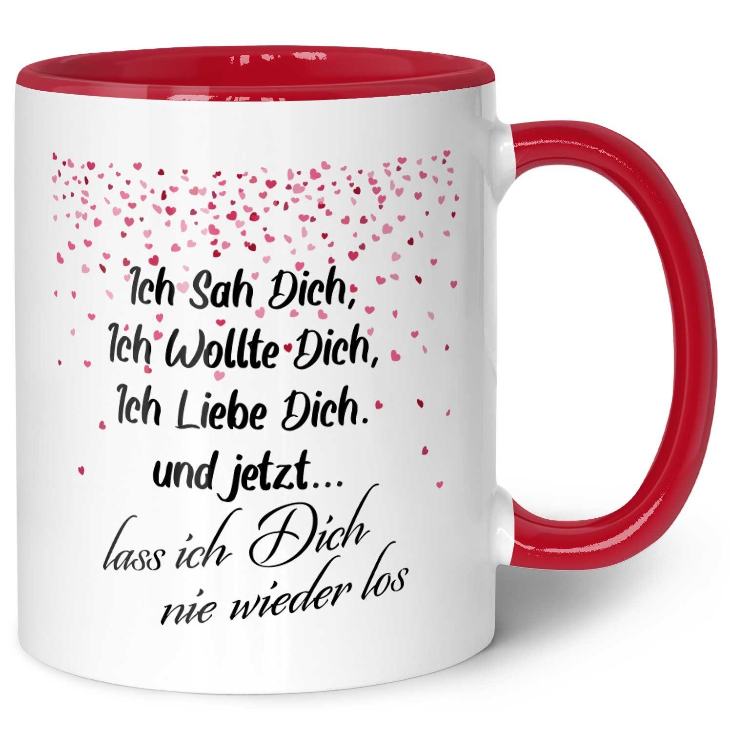 GRAVURZEILE Tasse mit Spruch - Ich sah dich - Geschenk für Ihn & Sie, Keramik, Farbe: Rot