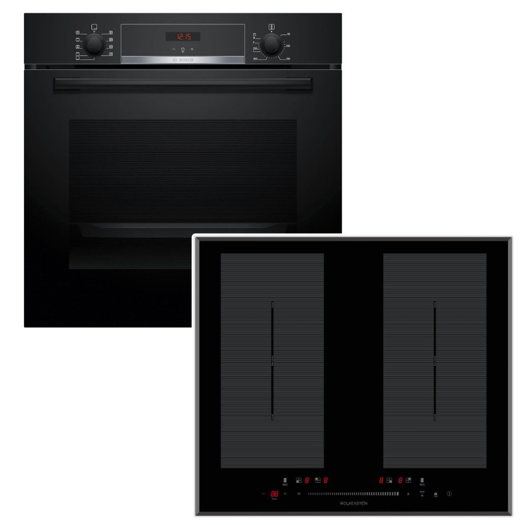 BOSCH Backofen-Set Backofen 3DHeißluft Hydrolyse+ Wolkenstein Induktionsfeld Booster Flex, Hydrolyse