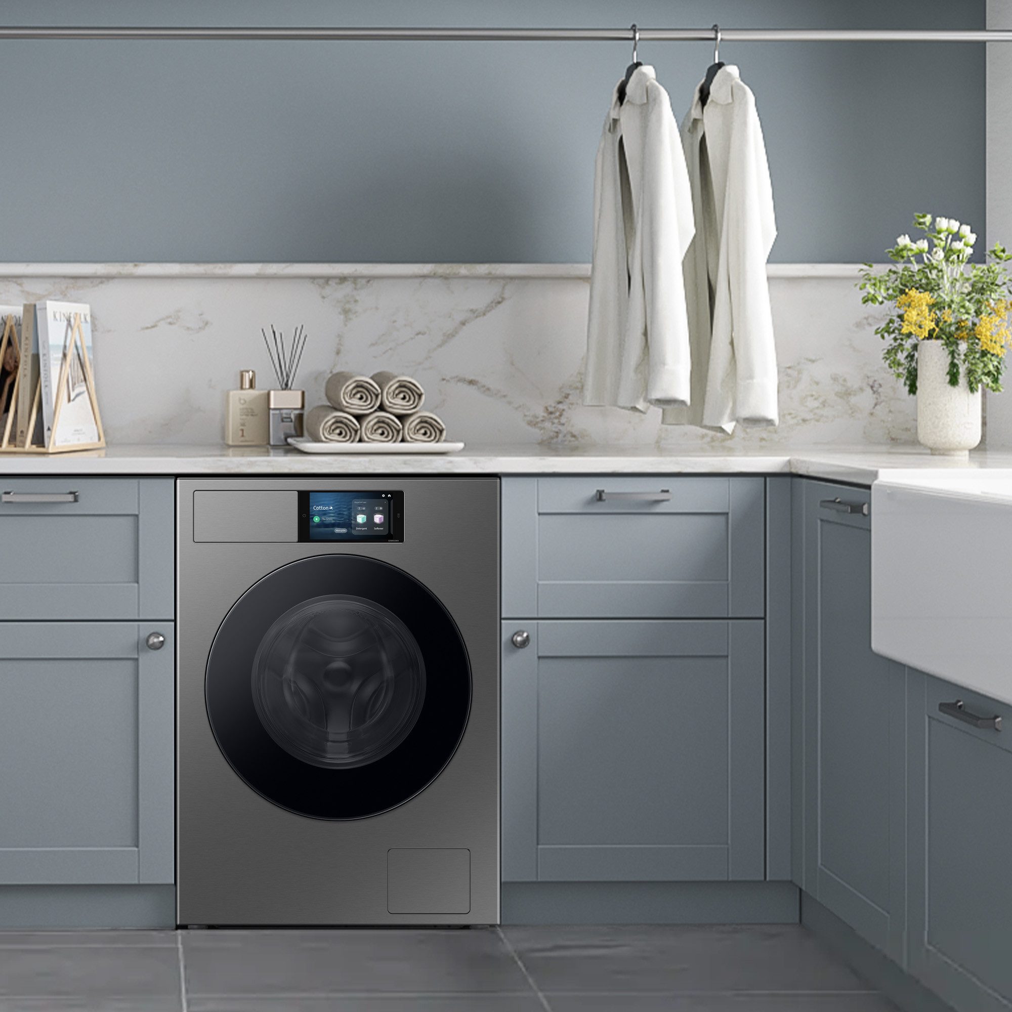Samsung Waschmaschine WF90H09C4S, 9 kg, 1400 U/min, Großes 7" Touchdisplay So smart wie dein Phone